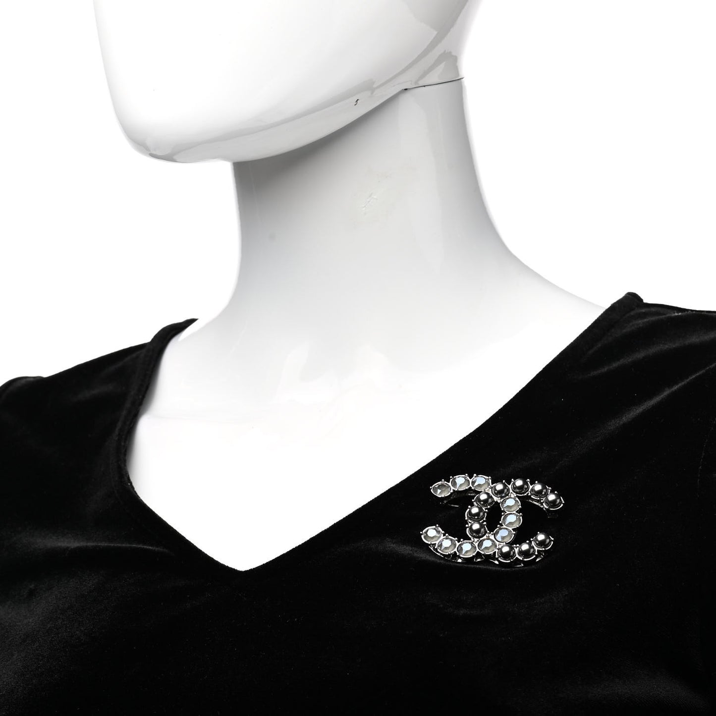 Crystal Pearl CC Dazzling Domino Brooch Black