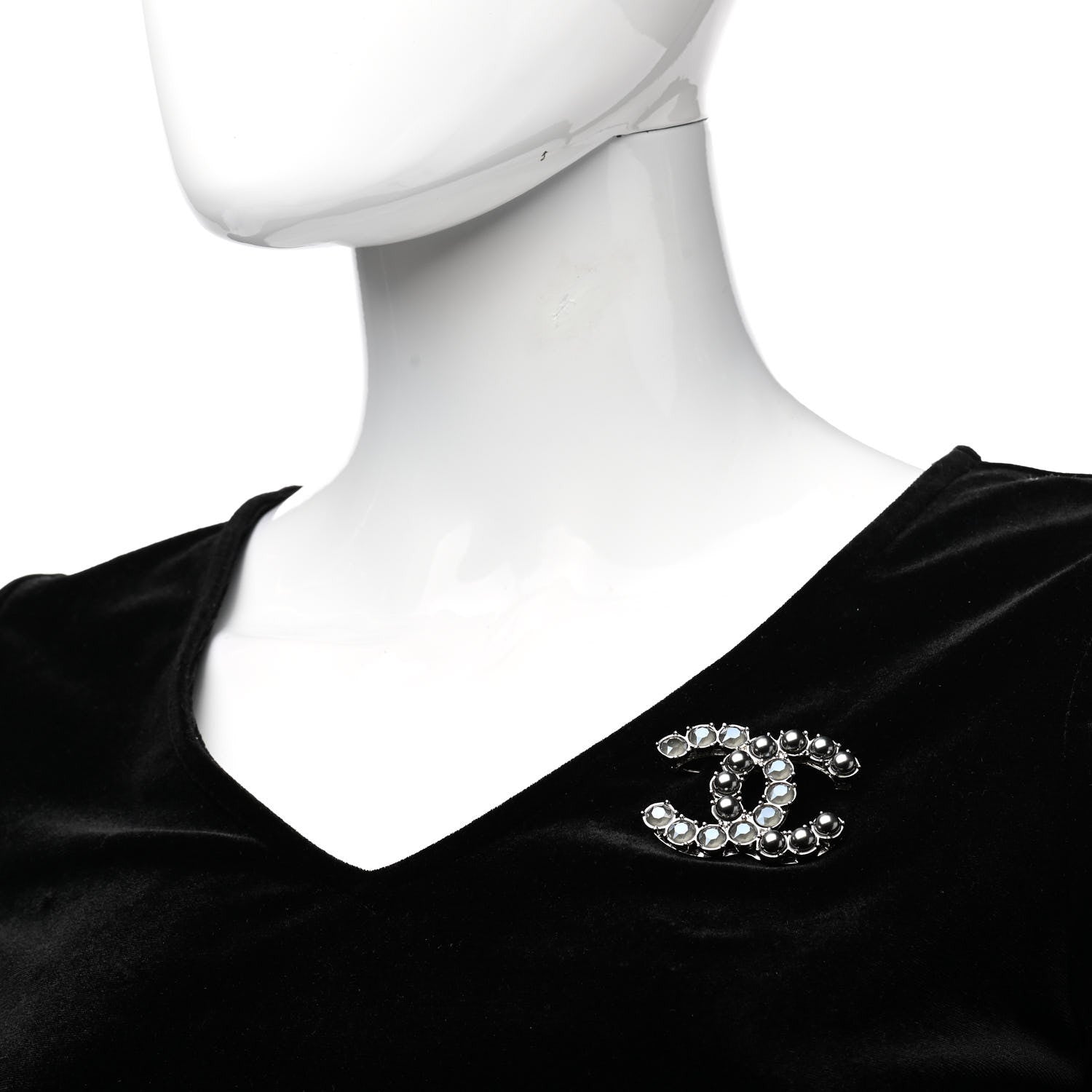 Chanel Crystal Pearl CC Dazzling Domino Brooch Black 2 of 4