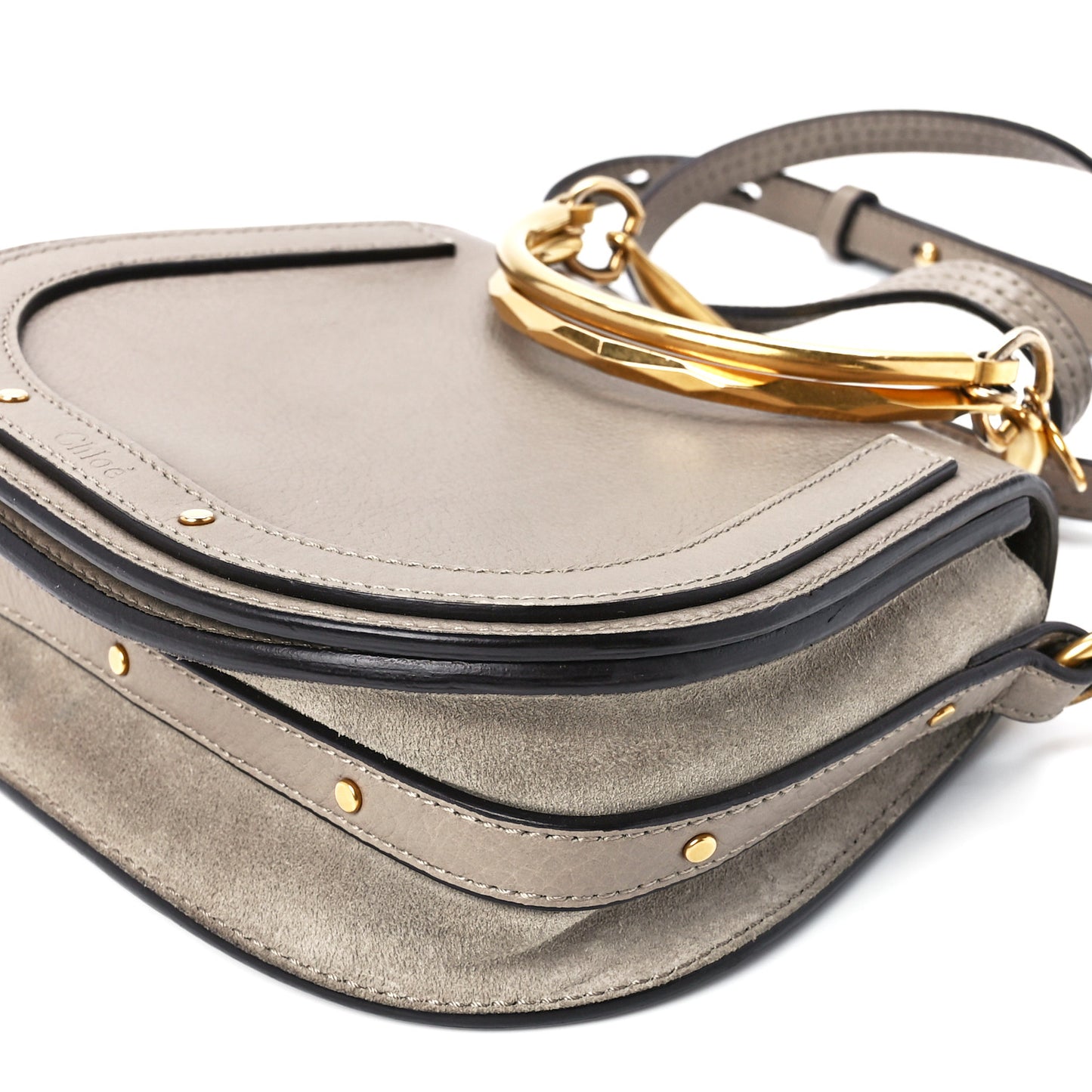 Calfskin Suede Small Nile Bracelet Bag Motty Grey
