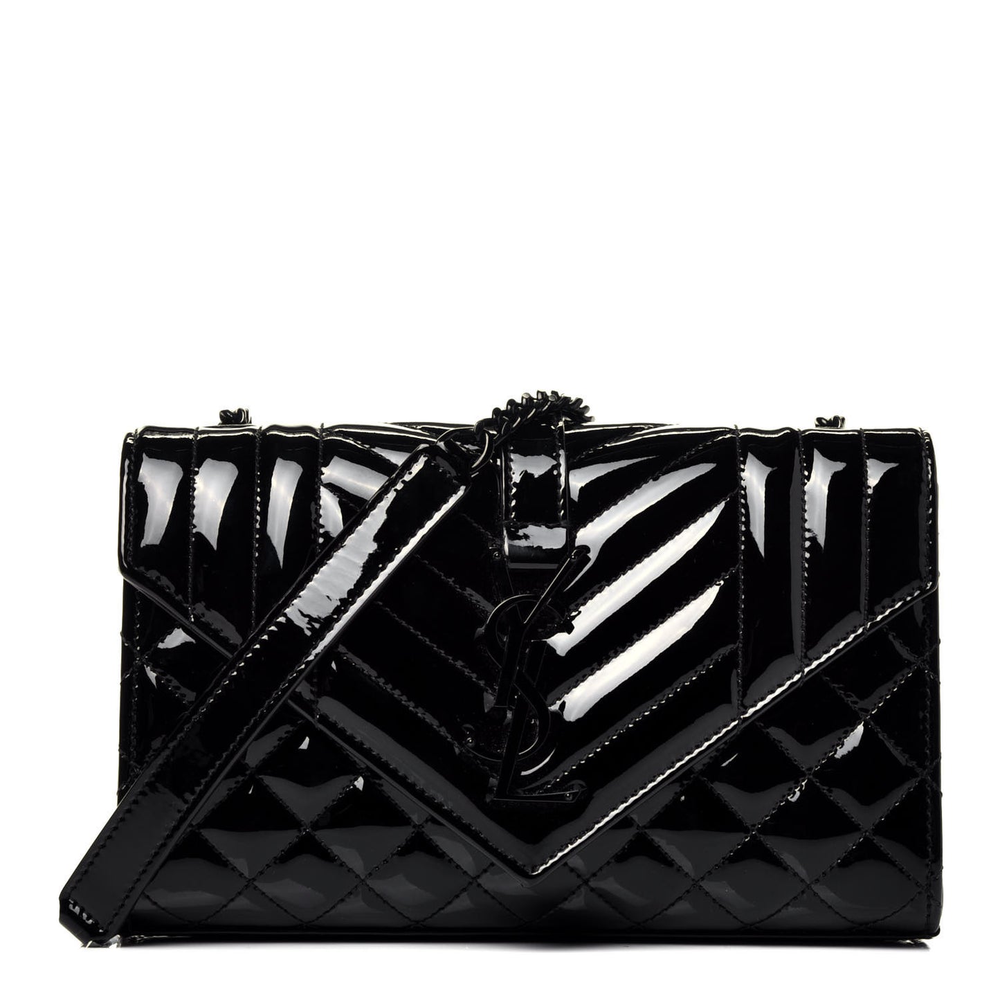Patent Mixed Matelasse Triquilt Small Monogram Satchel Black
