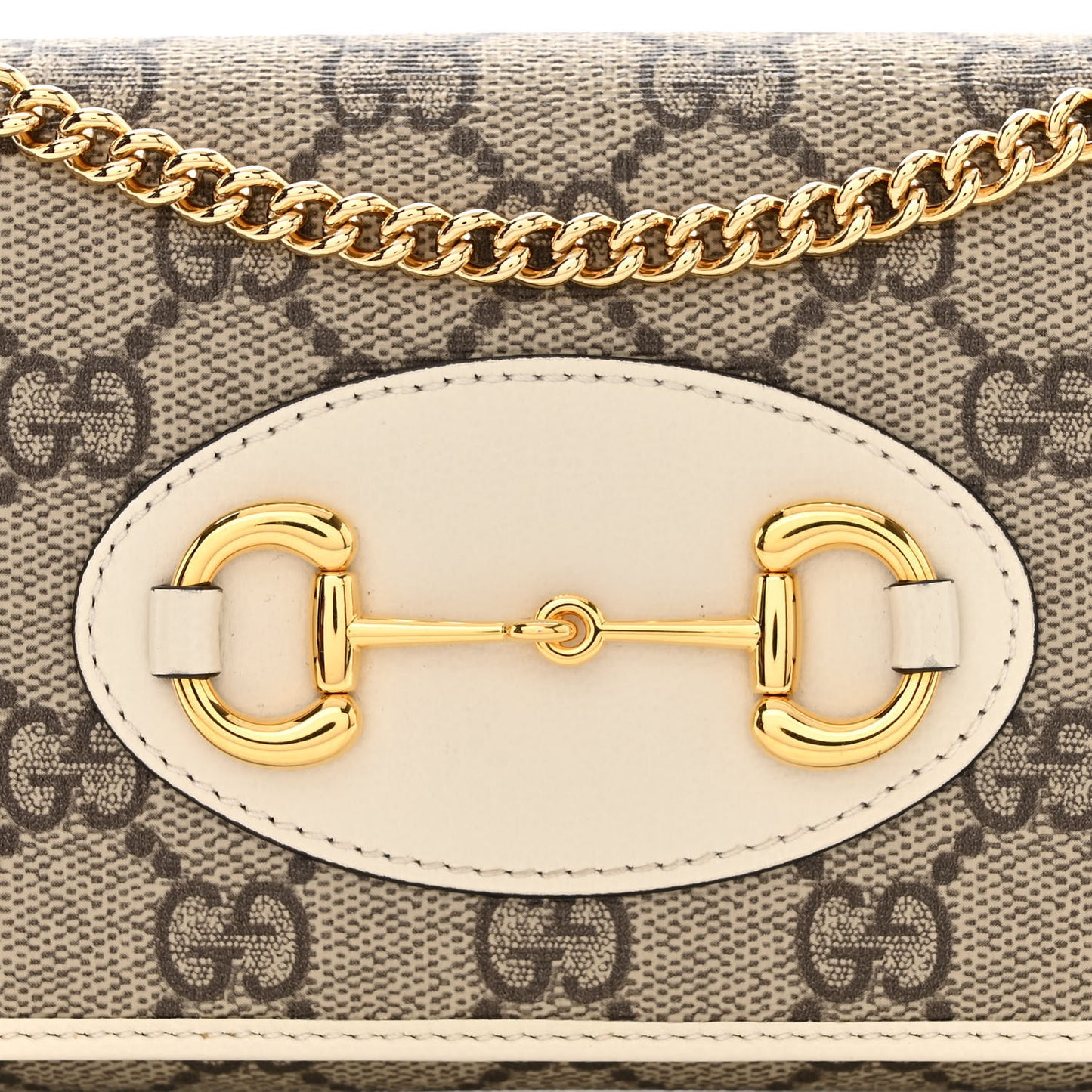 GG Supreme Monogram Azalea Calfskin Horsebit 1955 Wallet On Chain Beige Ebony Mystic White