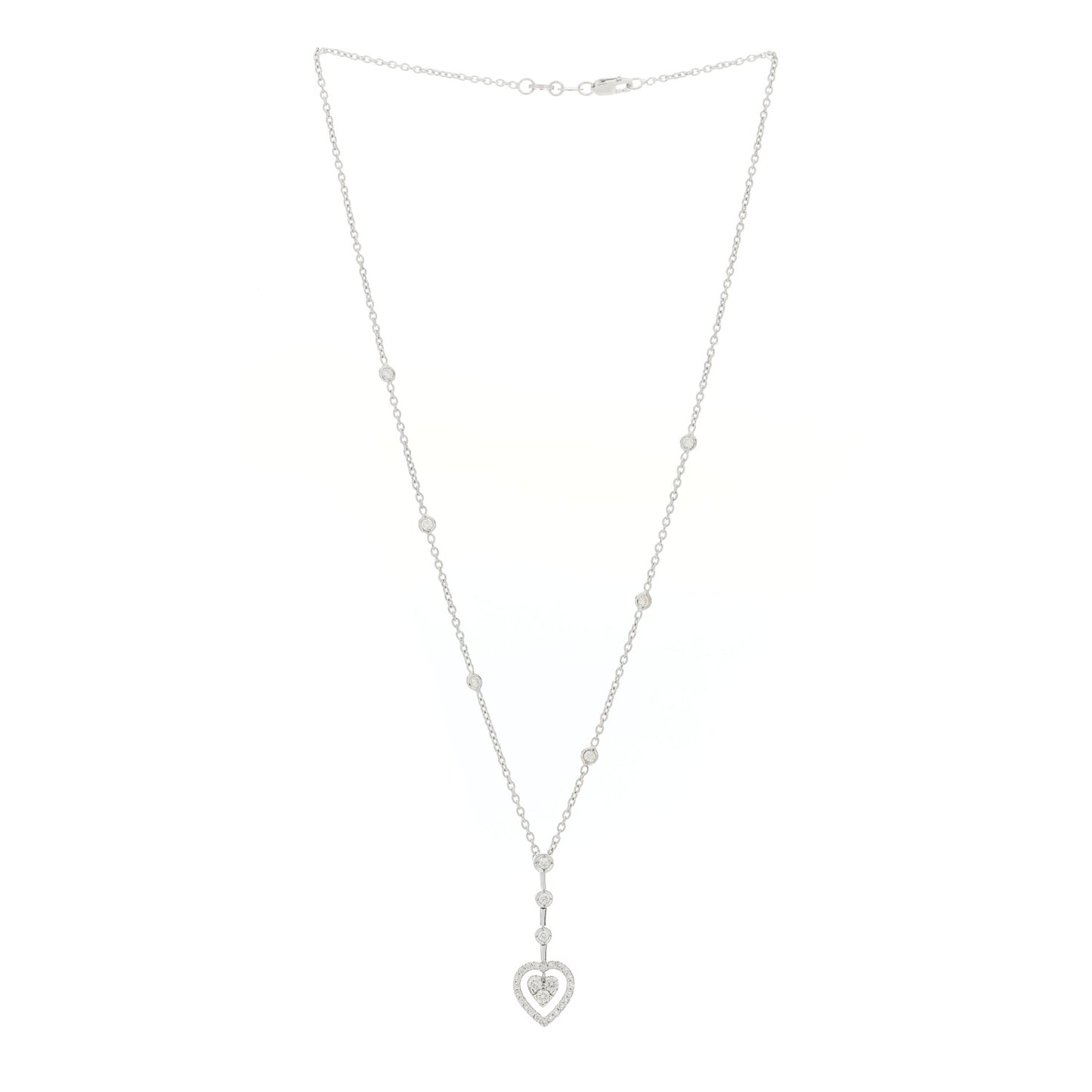 18K White Gold Diamond Open Heart Drop Pendant Necklace