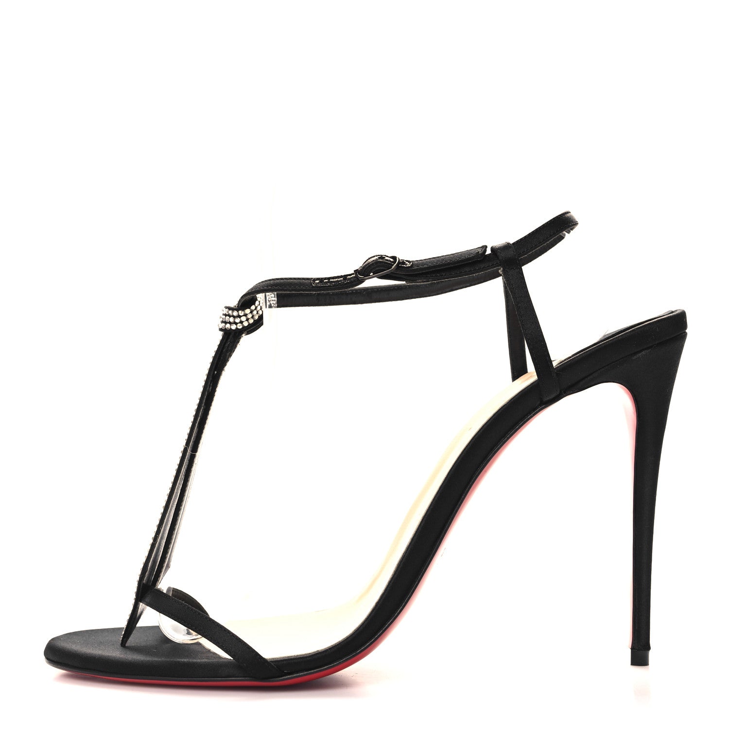 Christian Louboutin Satin Crepe Strass T Cab 100 T-Strap Sandals 40.5 Black 1 of 7