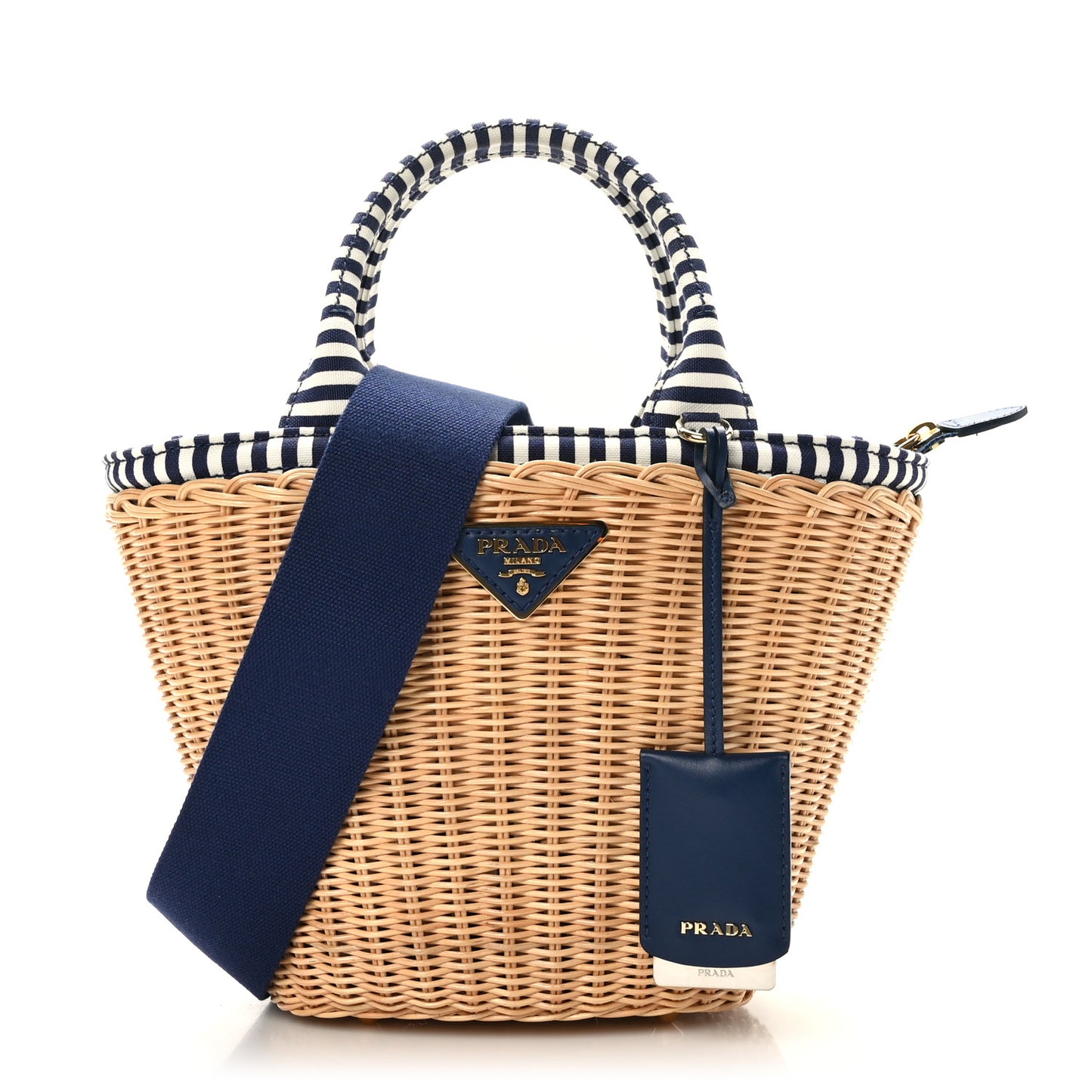 Wicker Canvas Shoulder Bag Naturale Bluette