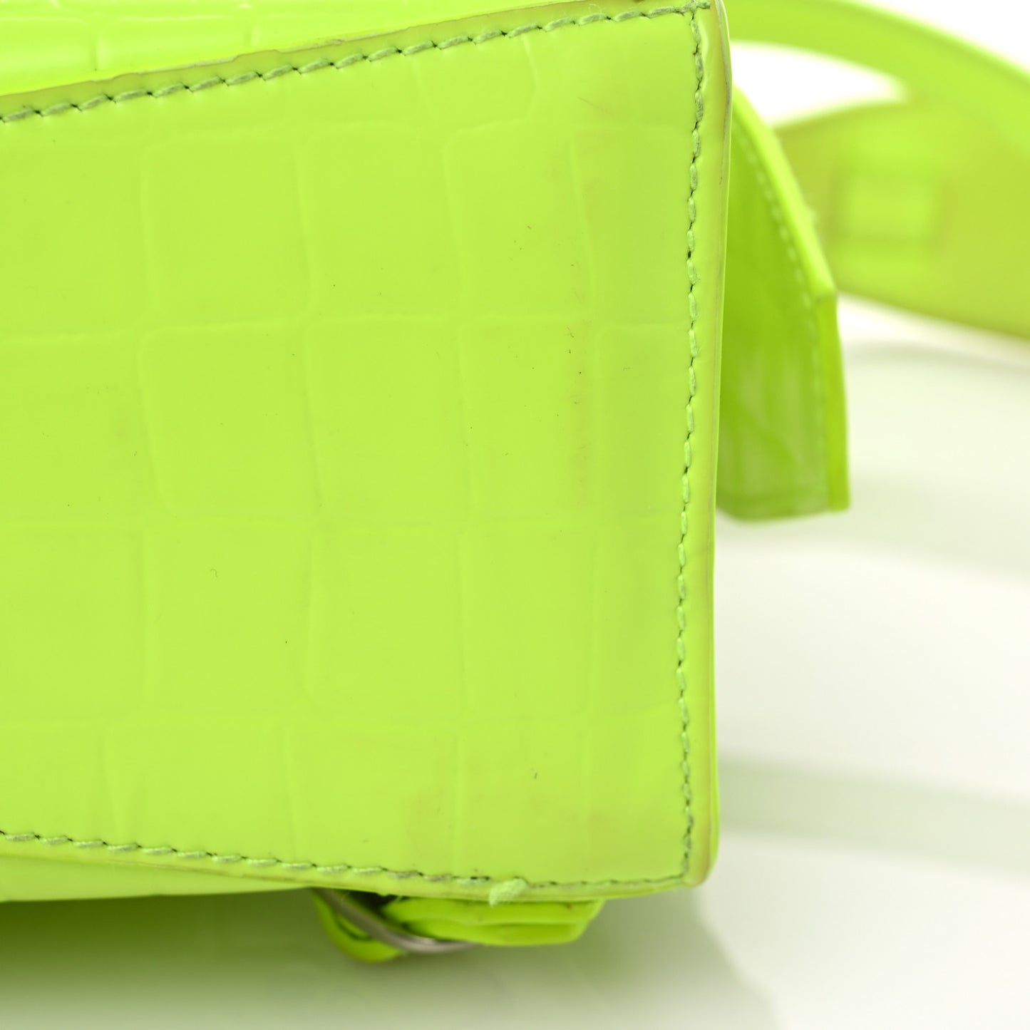 Semi Shiny Calfskin Crocodile Embossed Neo Classic Silver Hardware Mini City Fluo Yellow