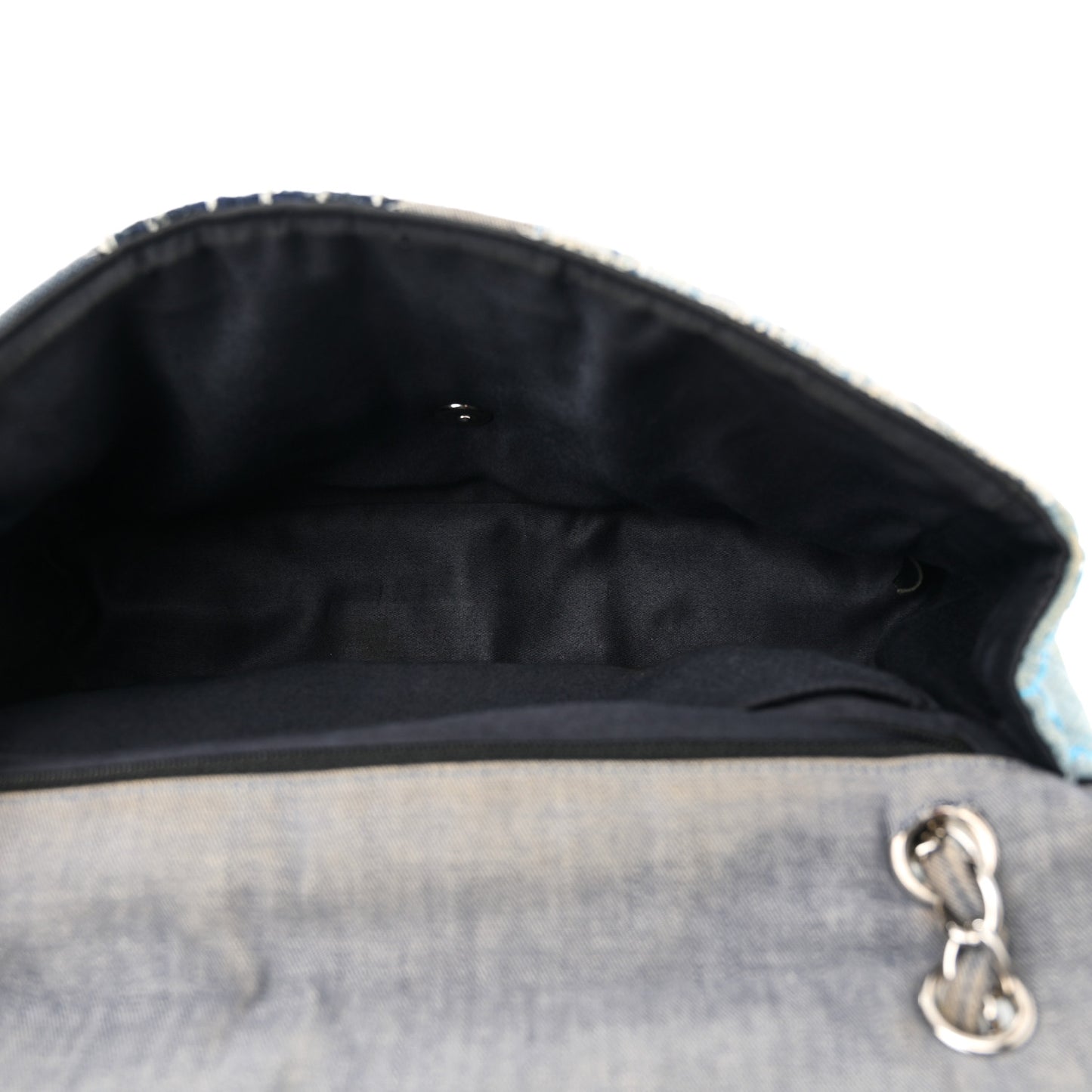 Denim Tweed Patchwork Jumbo Single Flap Blue