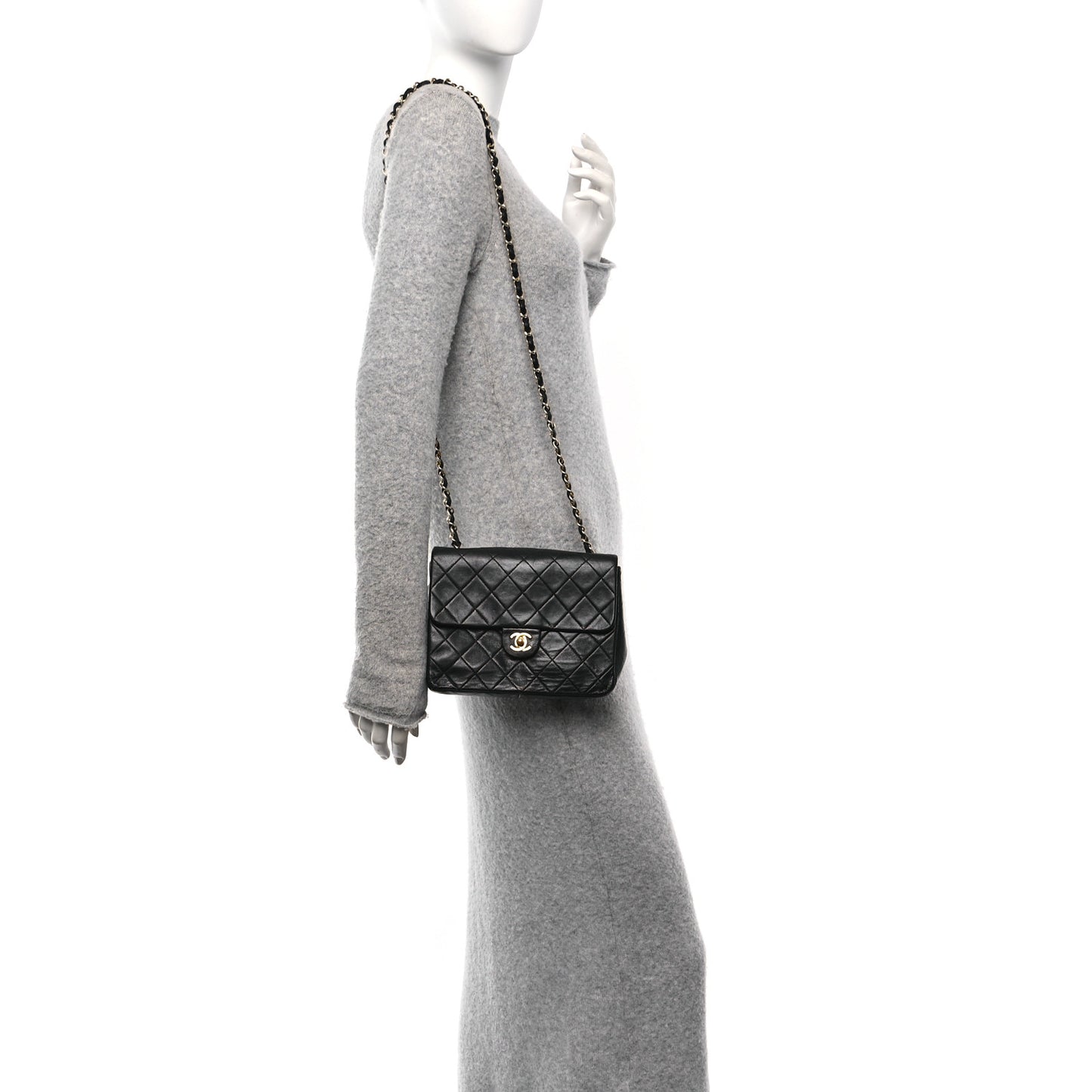 Lambskin Quilted Mini Square Flap Black