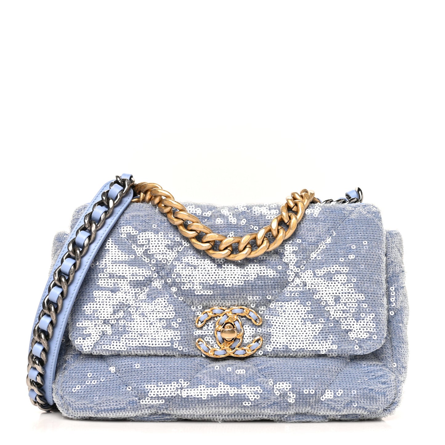 Sequin Quilted Medium Chanel 19 Flap Light Blue