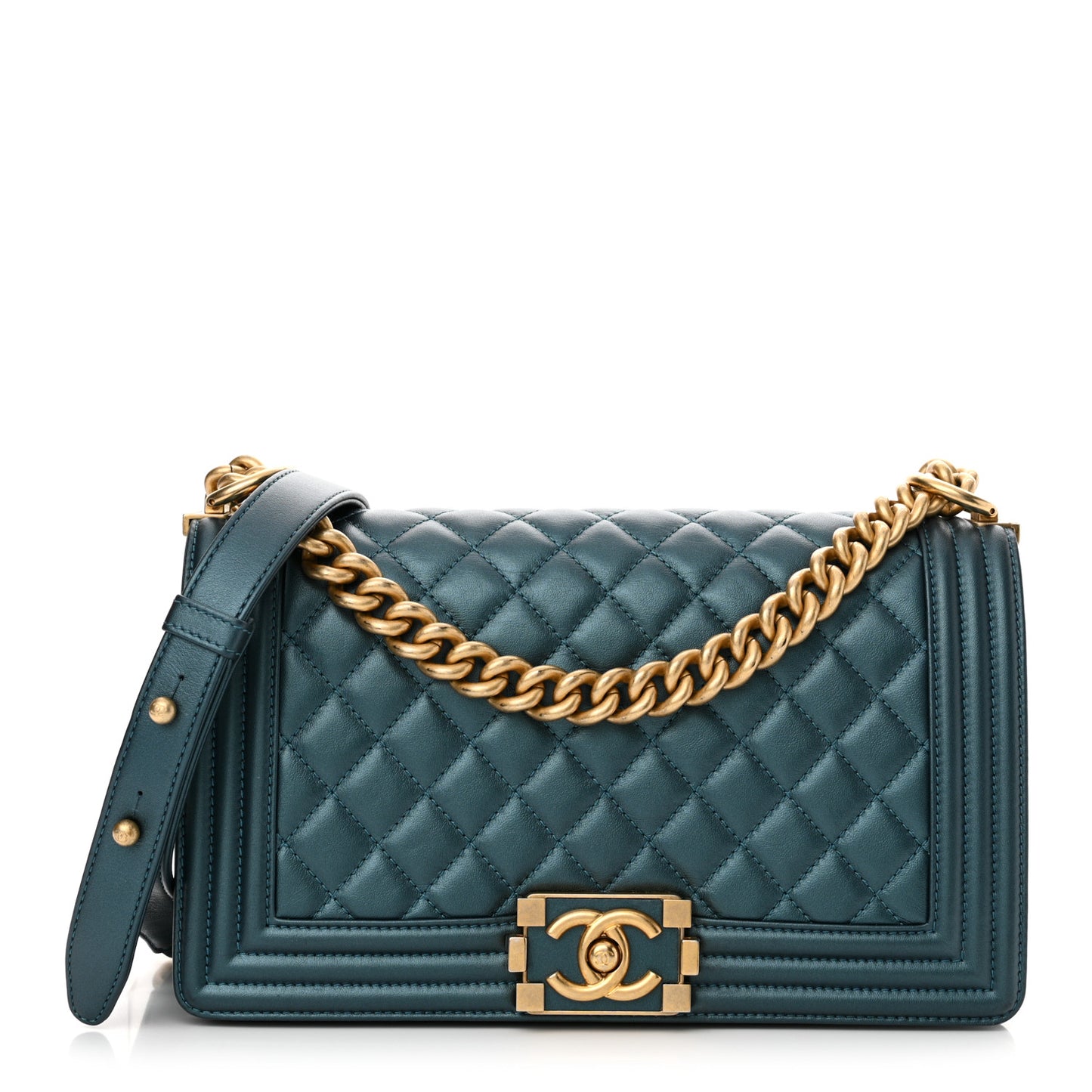 Metallic Calfskin Quilted Medium Boy Flap Blue