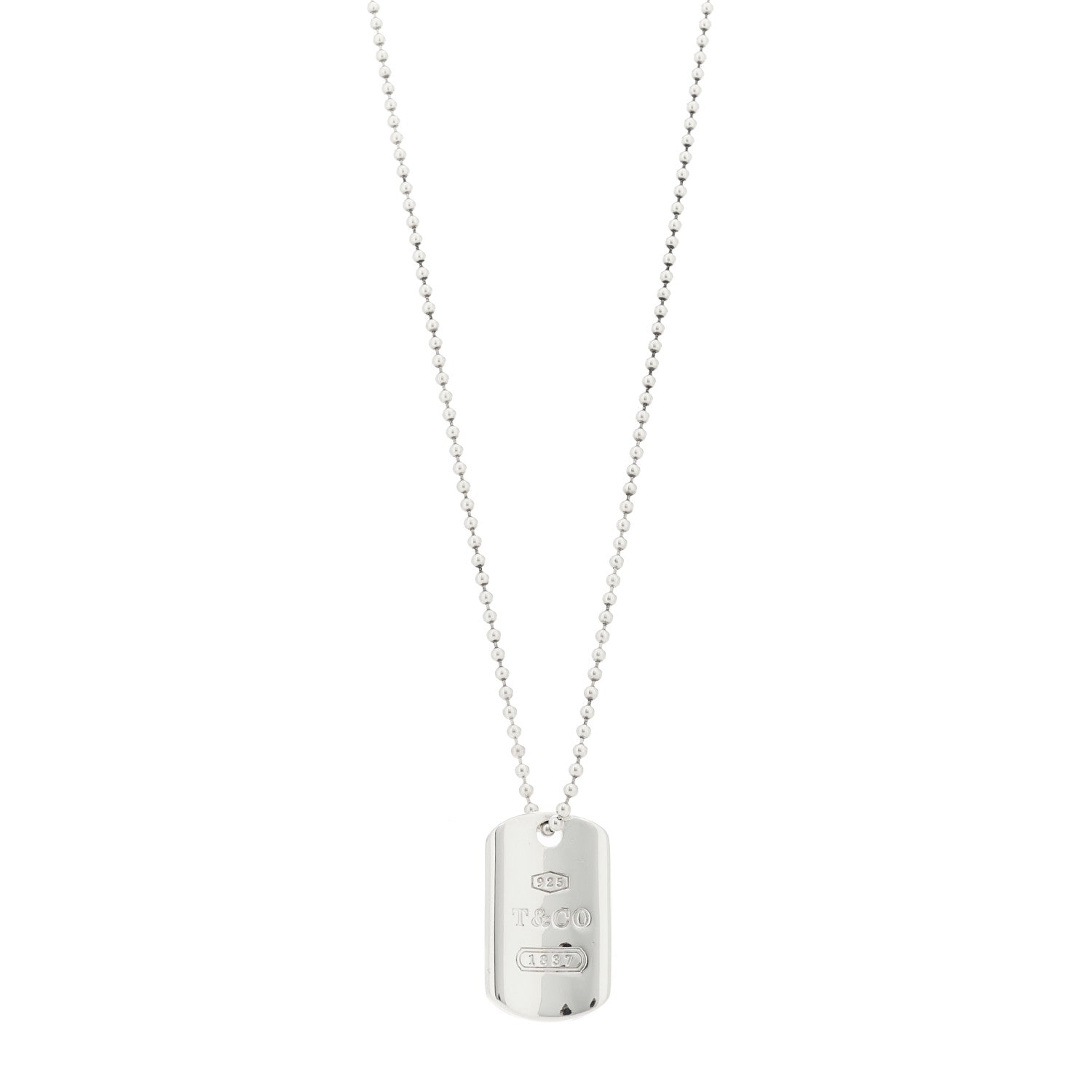 Tiffany Sterling Silver 1837 Dog Tag Pendant Necklace 1573891