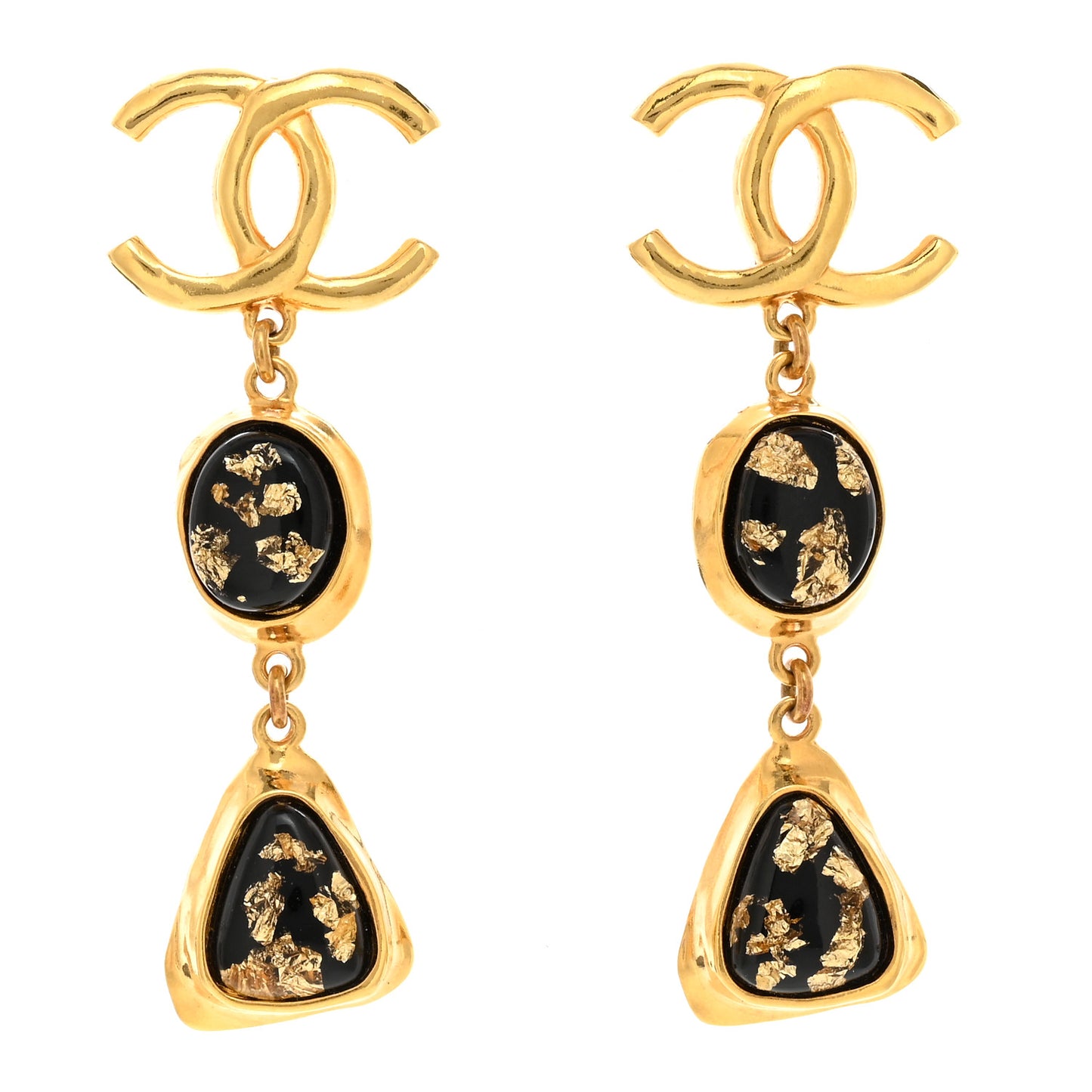 Resin CC Drop Earrings Gold Black