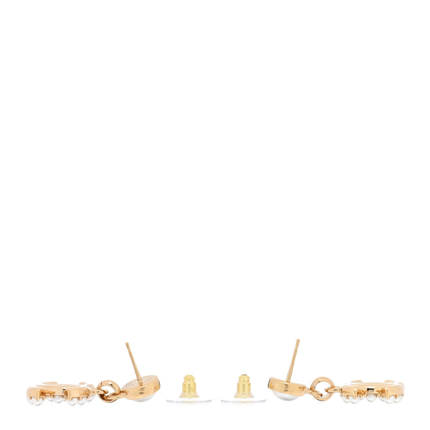 Chanel Metal Crystal Pearl CC Pendant Earrings Gold 3 of 5