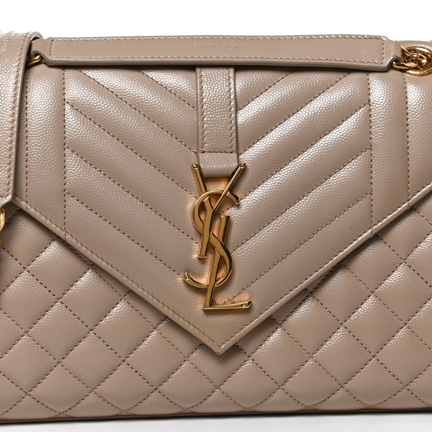 Grain De Poudre Textured Mixed Matelasse Medium Triquilt Monogram Satchel Dark Beige