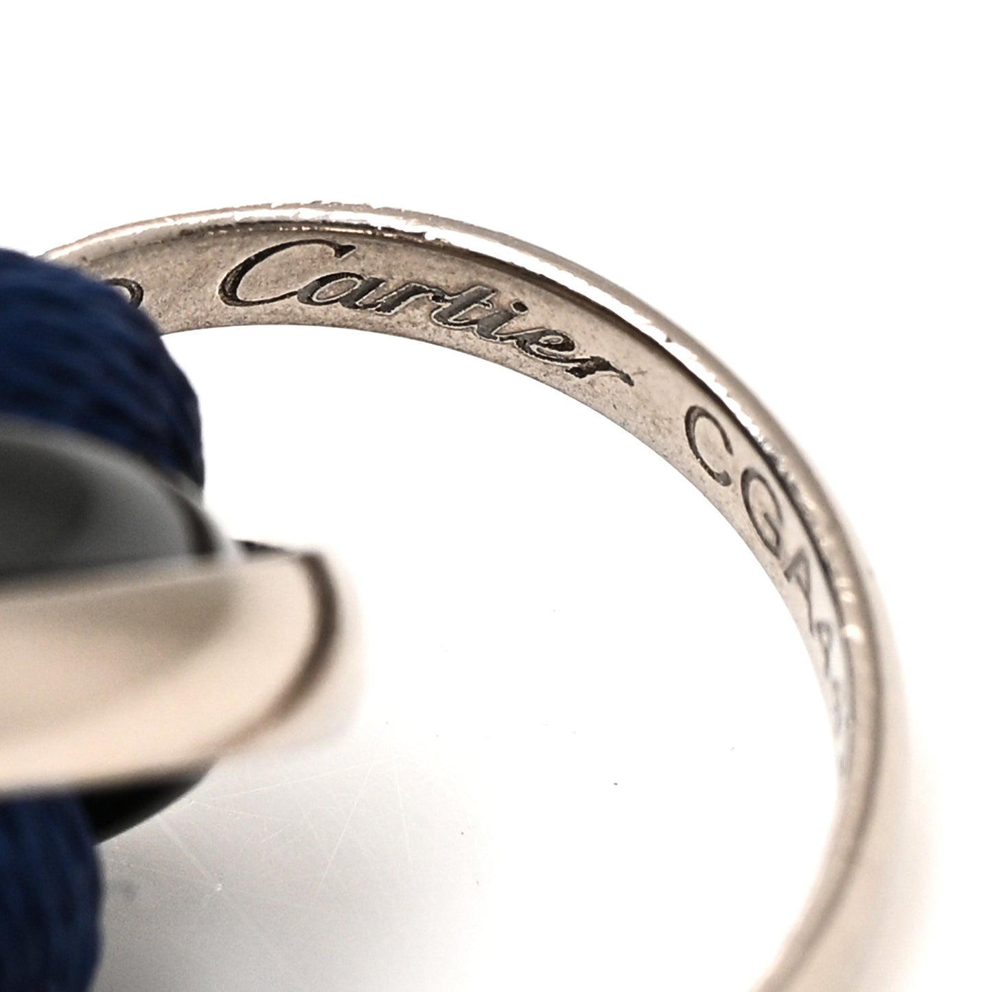 18K White Gold Ceramic Trinity Adjustable Cord Bracelet Blue