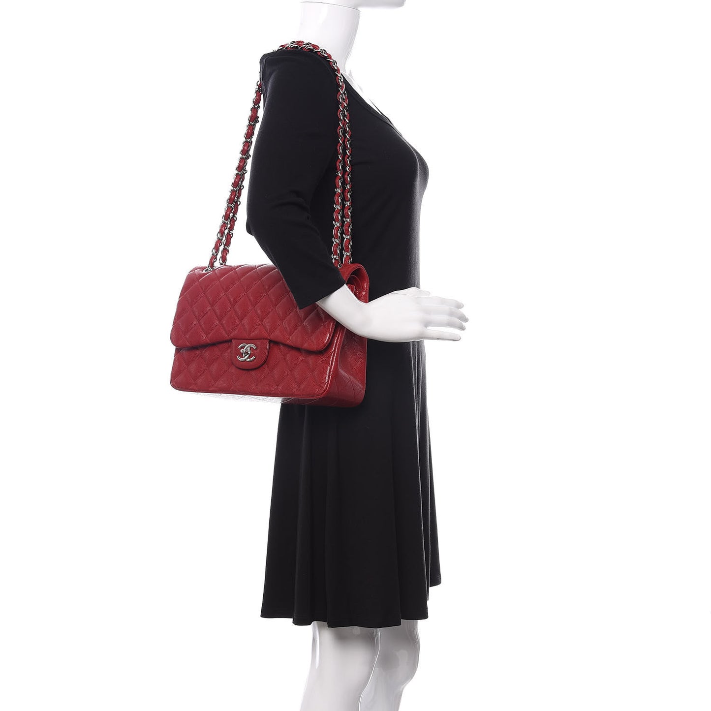Caviar Quilted Jumbo Double Flap Red