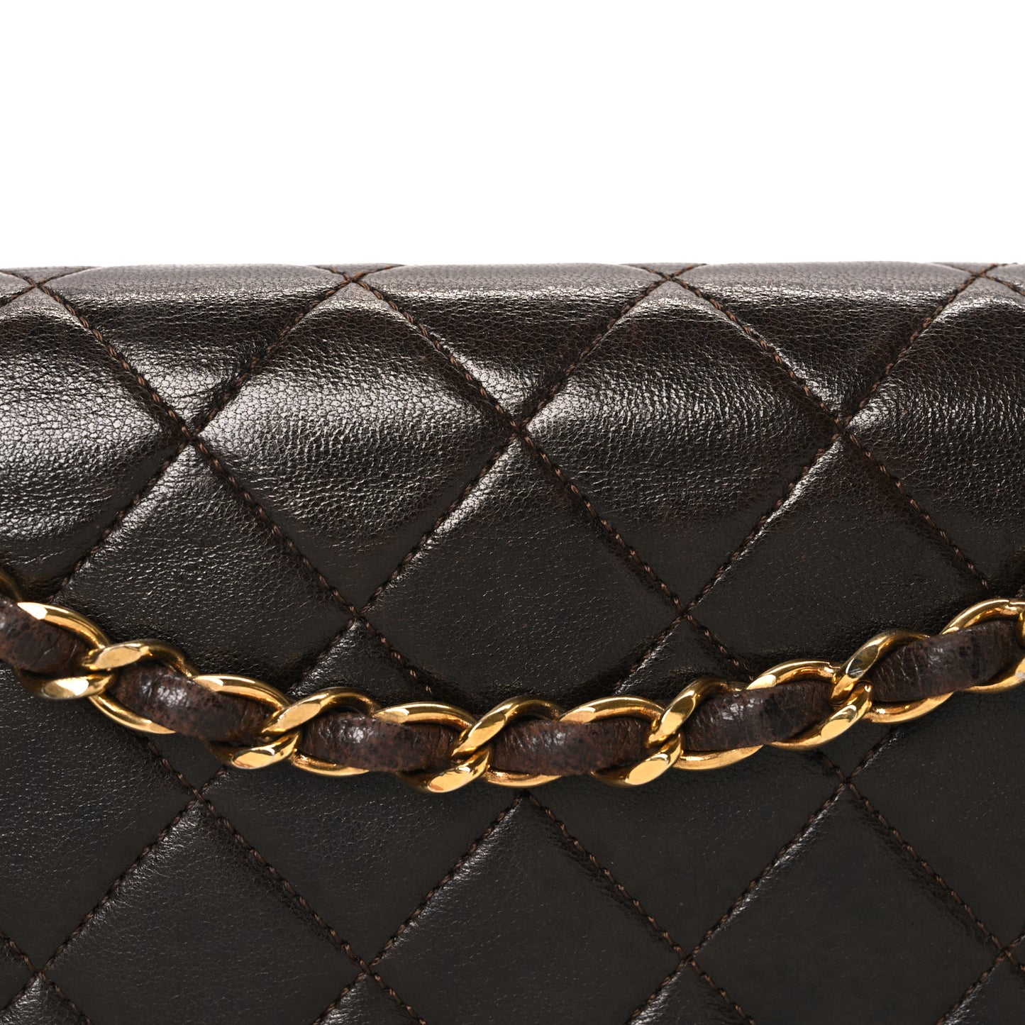 Lambskin Quilted Bi-Color Small Single Flap Dark Brown