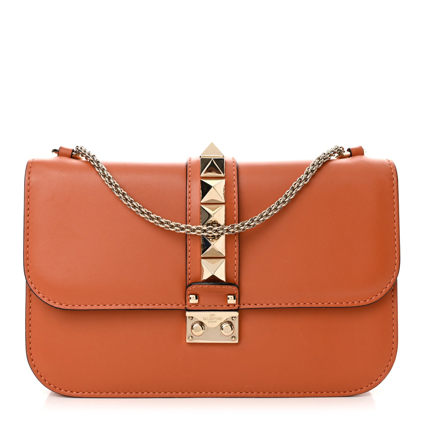Vitello Medium Glam Lock Rockstud Flap Orange