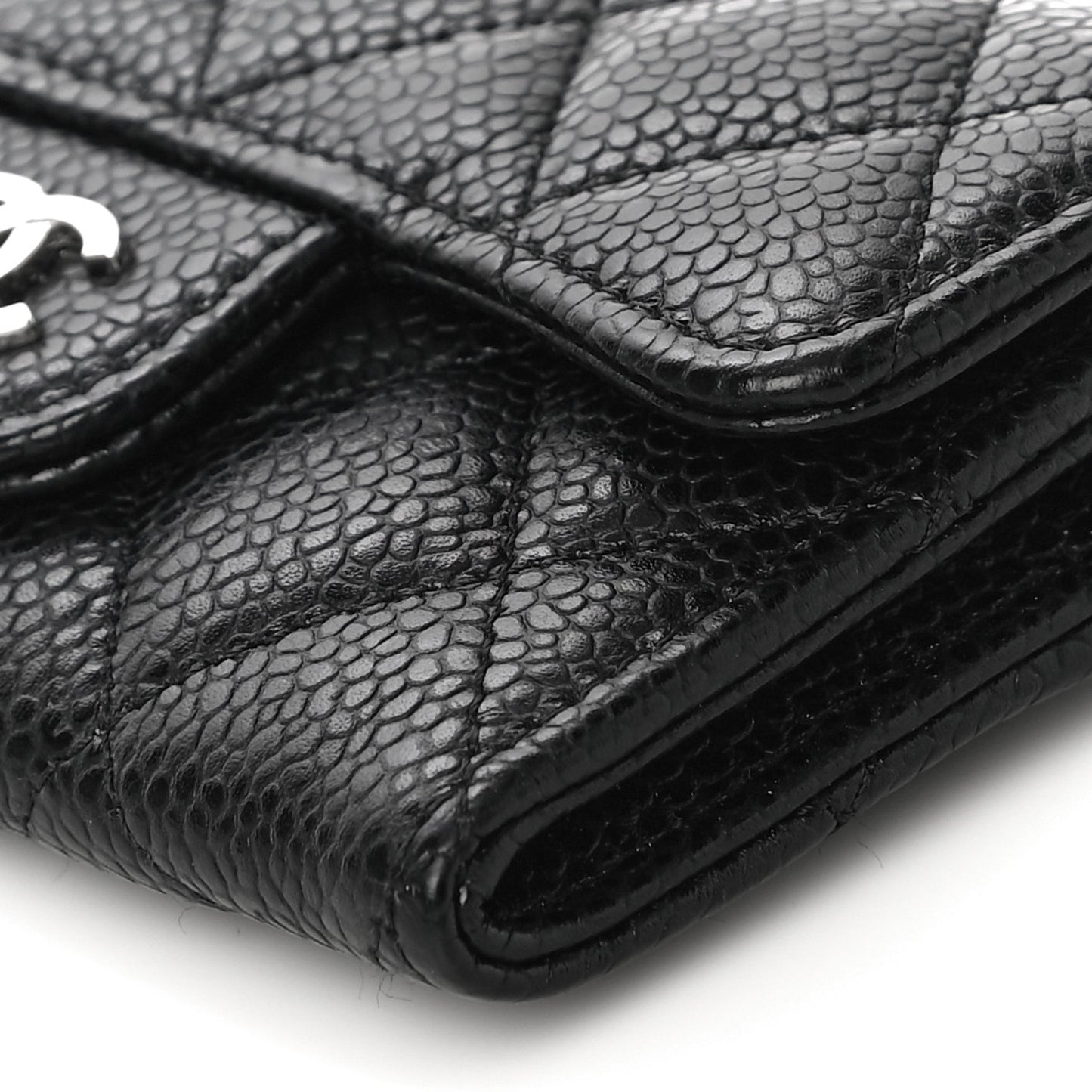 Caviar Quilted Flap Card Holder Wallet Black