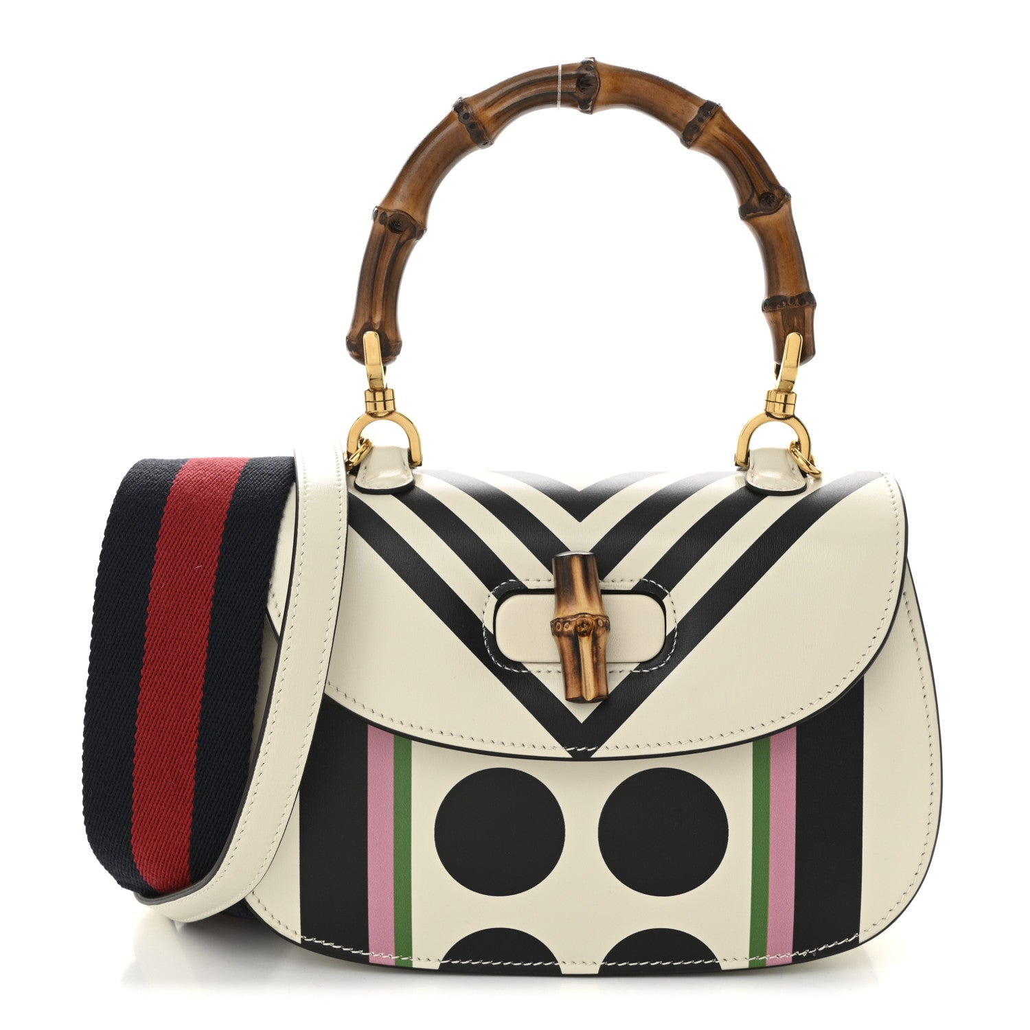 Gucci Calfskin Web Geometric Print Small Bamboo 1947 Top Handle