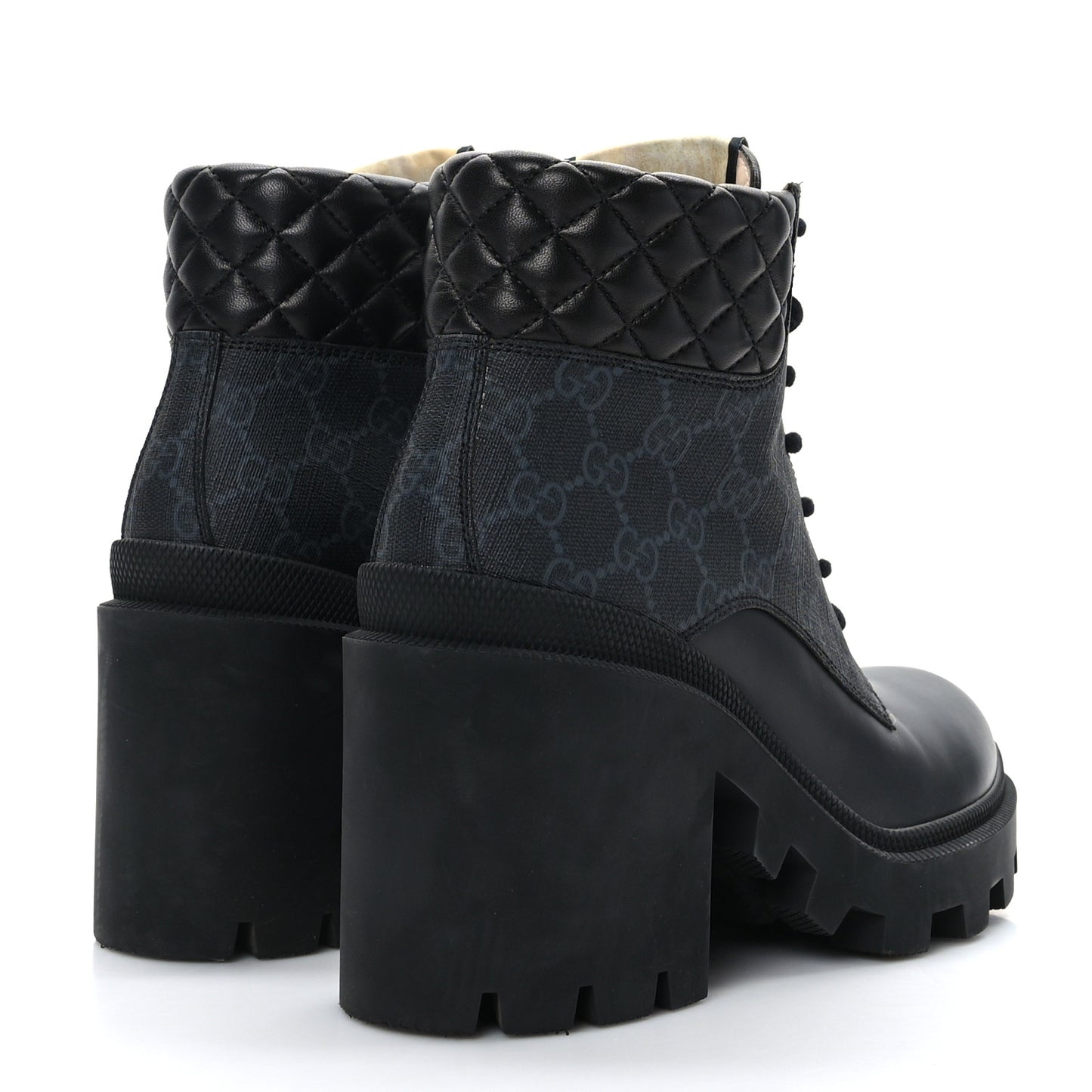 Apollo Calfskin GG Supreme Nappa Samoa Quilted Lace Up Ankle Boots 38.5 Black