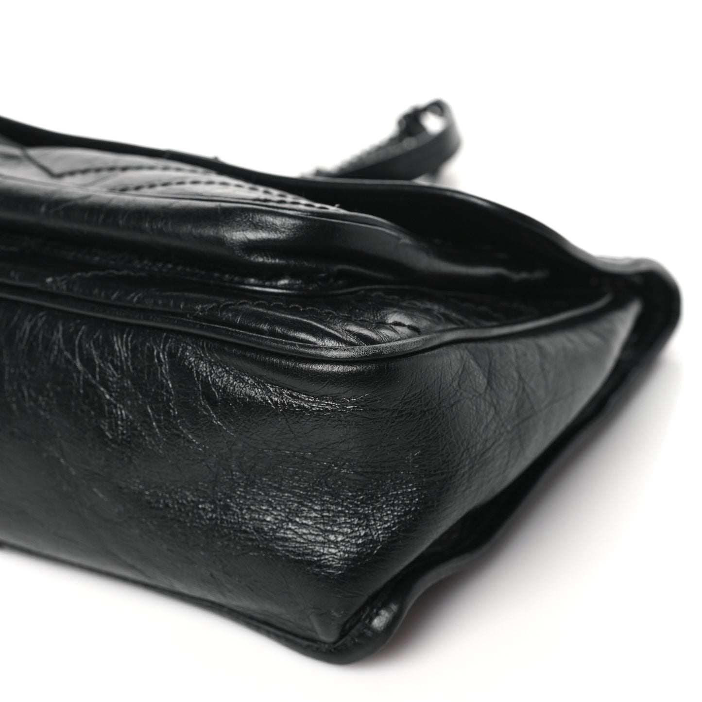 Crinkled Calfskin Matelasse Monogram Medium Niki Chain Satchel Black