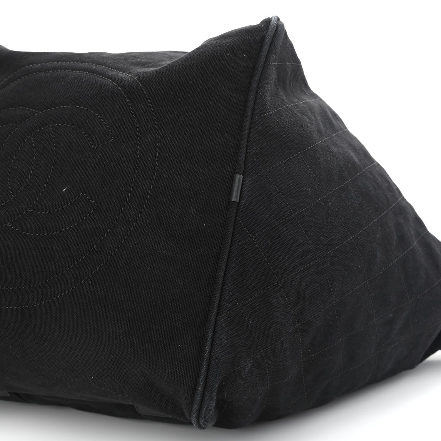 Chanel Washed Toile Calfskin Quilted Large Street Style Travel Bag Black 10 of 14