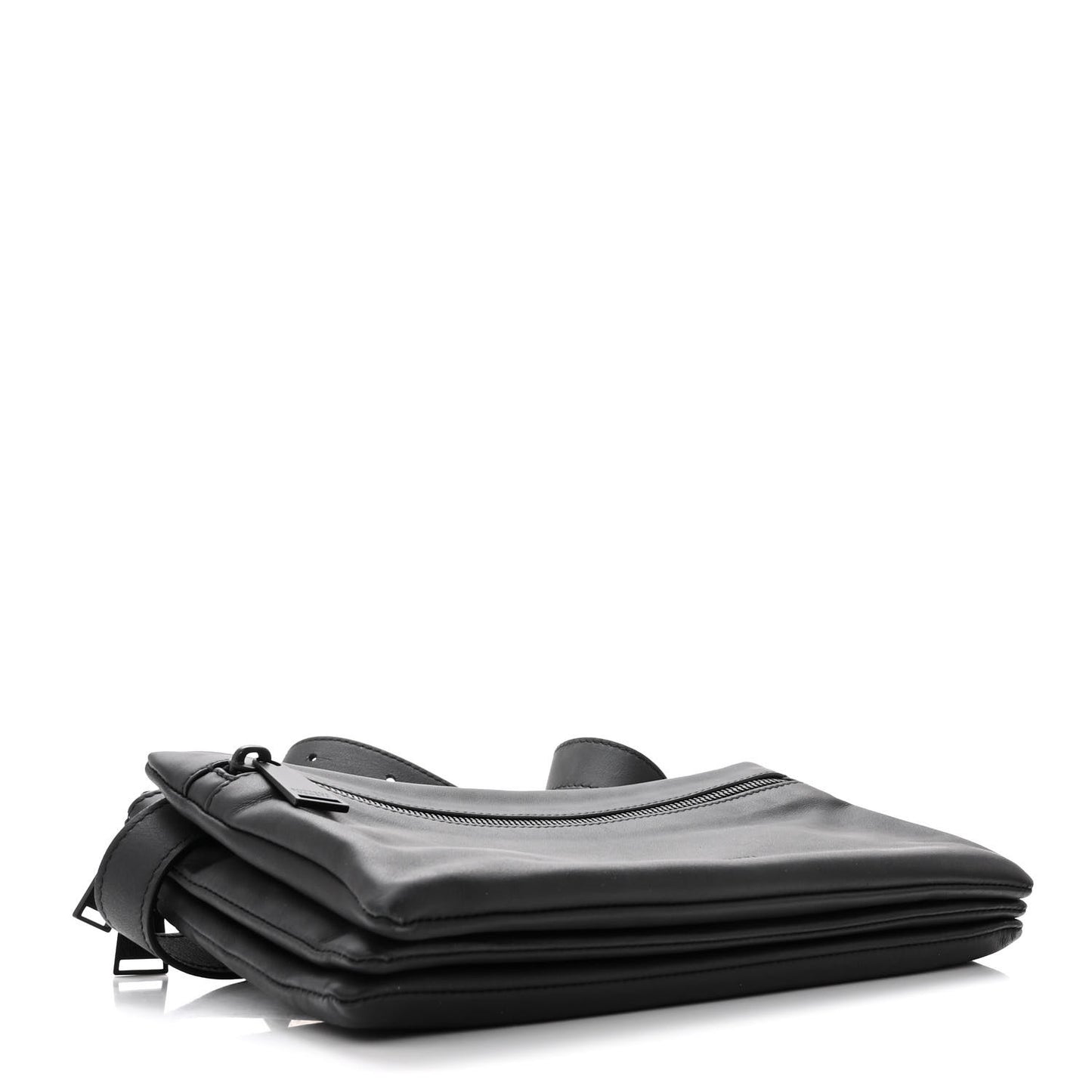 Nappa Fluid Triple Zip Messenger Bag Black