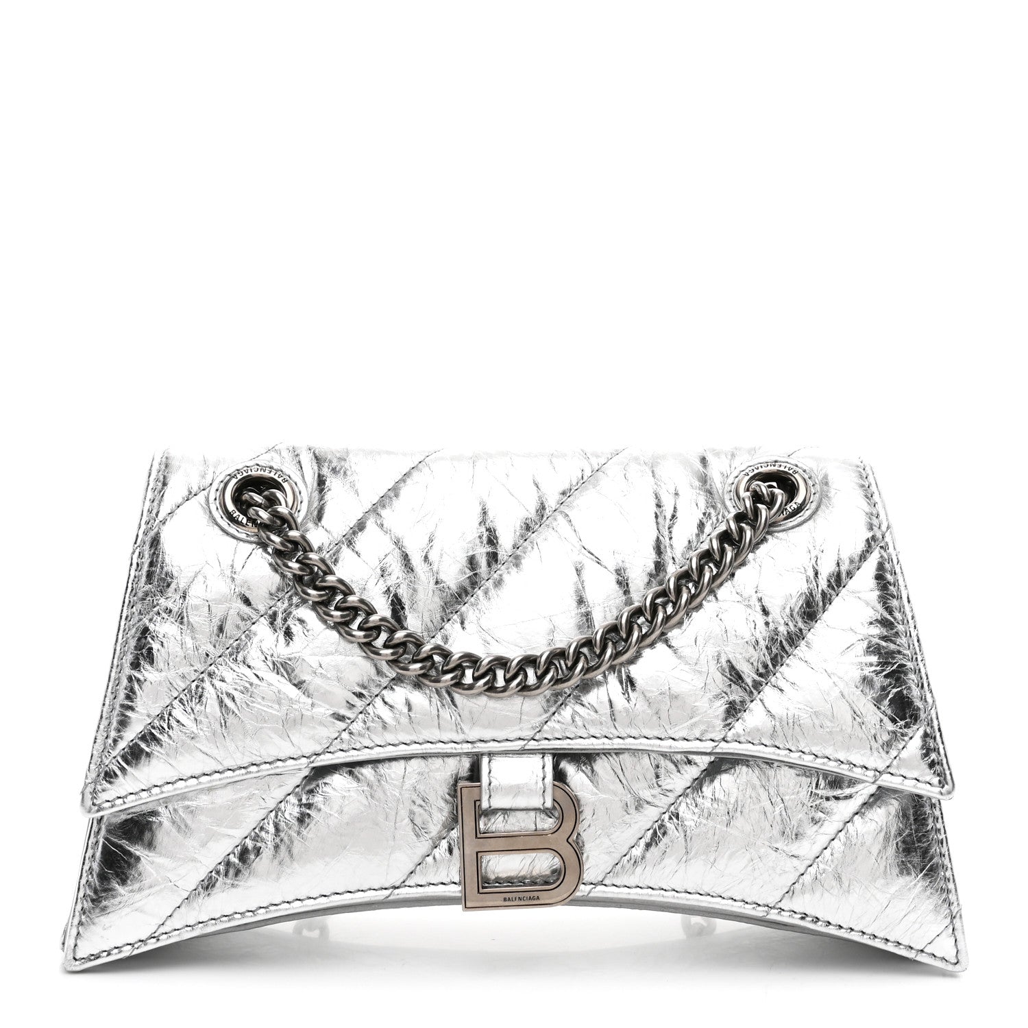 【にゃん】BALENCIAGA シルバー キルティング ショルダーバッグ Balenciaga Crushed Calfskin Quilted Small Crush Chain Bag Silver