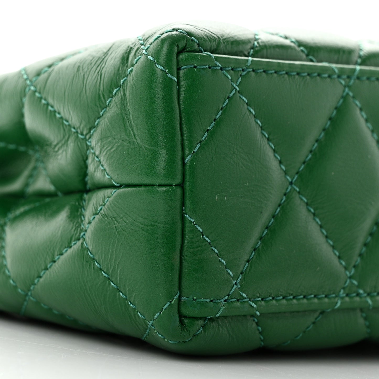 Shiny Aged Calfskin Quilted Nano Kelly Shopper Green