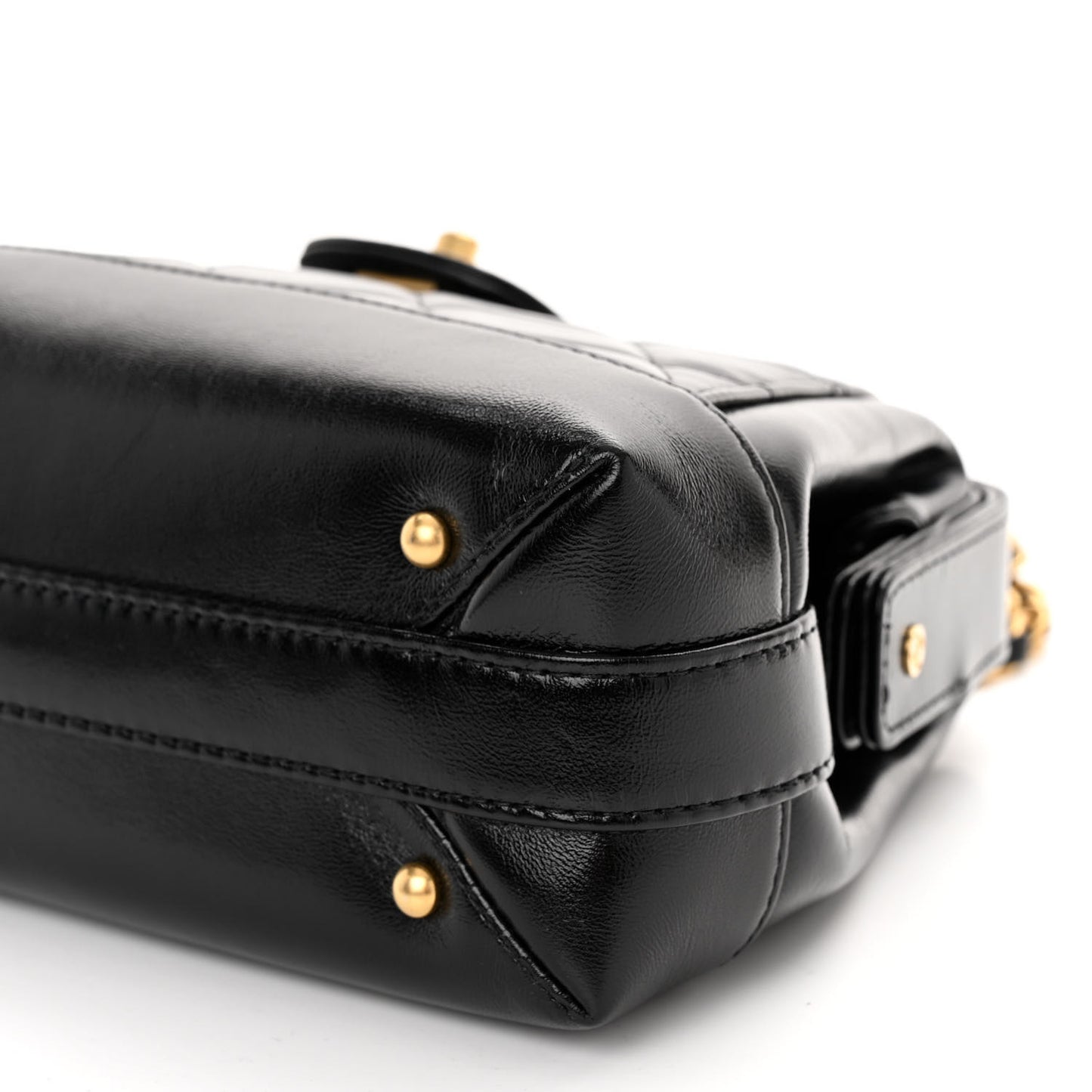 Shiny Lambskin Quilted Small Cocodoc Top Handle Bag Black