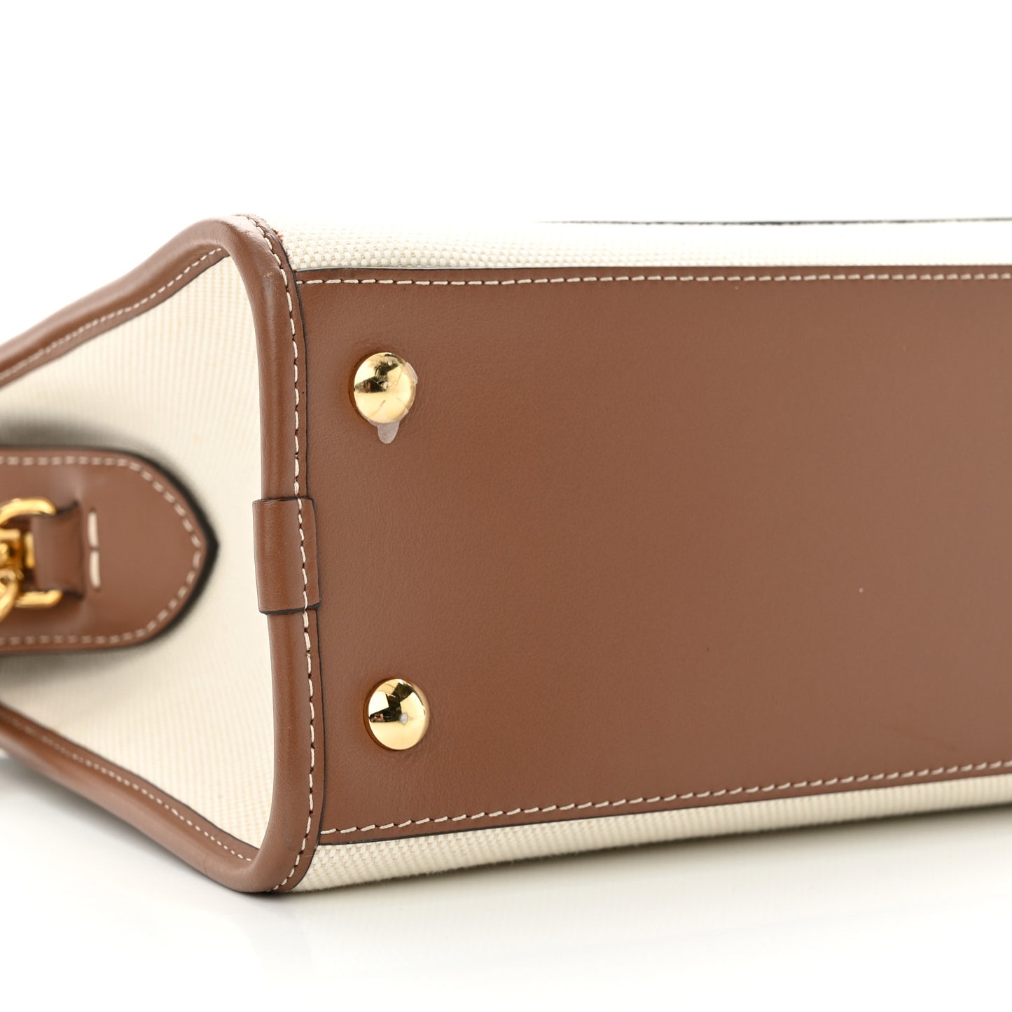 Canvas Smooth Calfskin Two Tone Small Pocket Bag Natural Malt Brown
