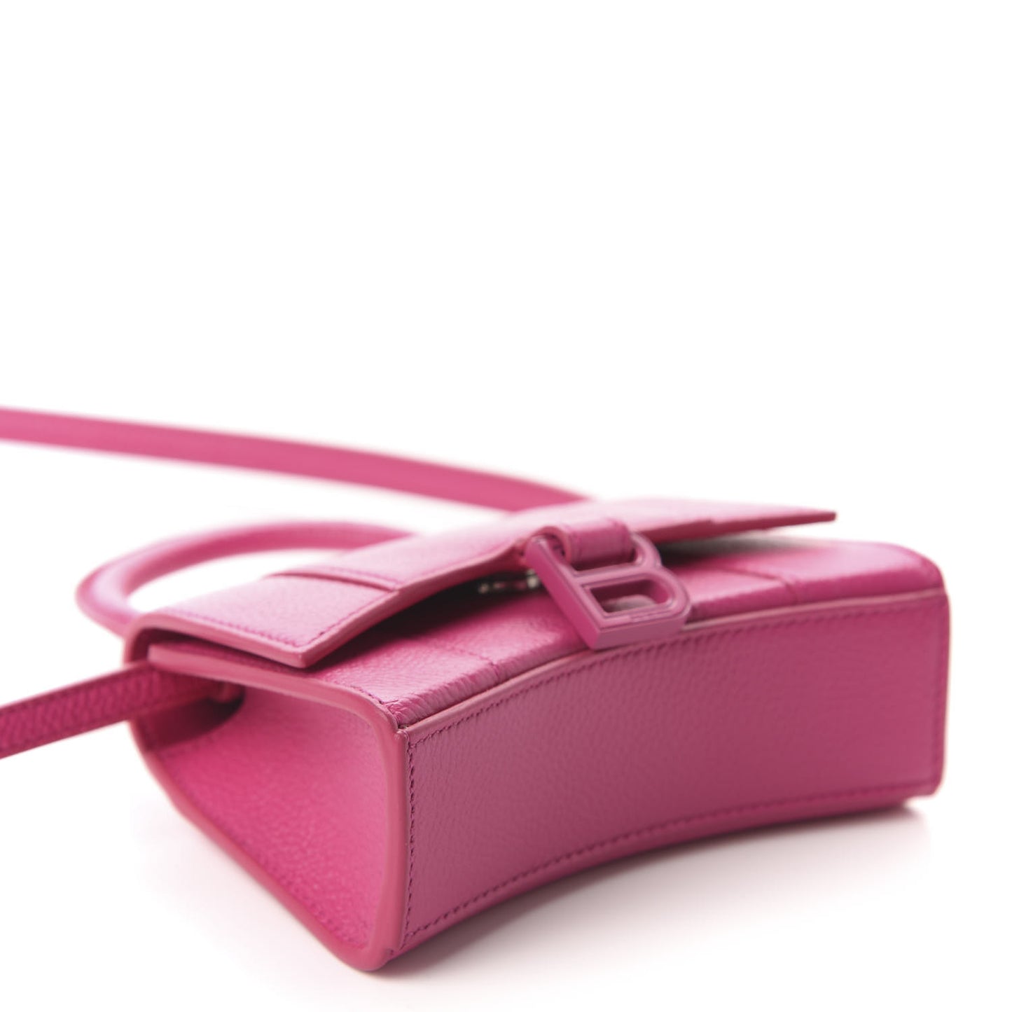 Grained Calfskin Tonal B Hourglass Top Handle Bag Mini Fuchsia
