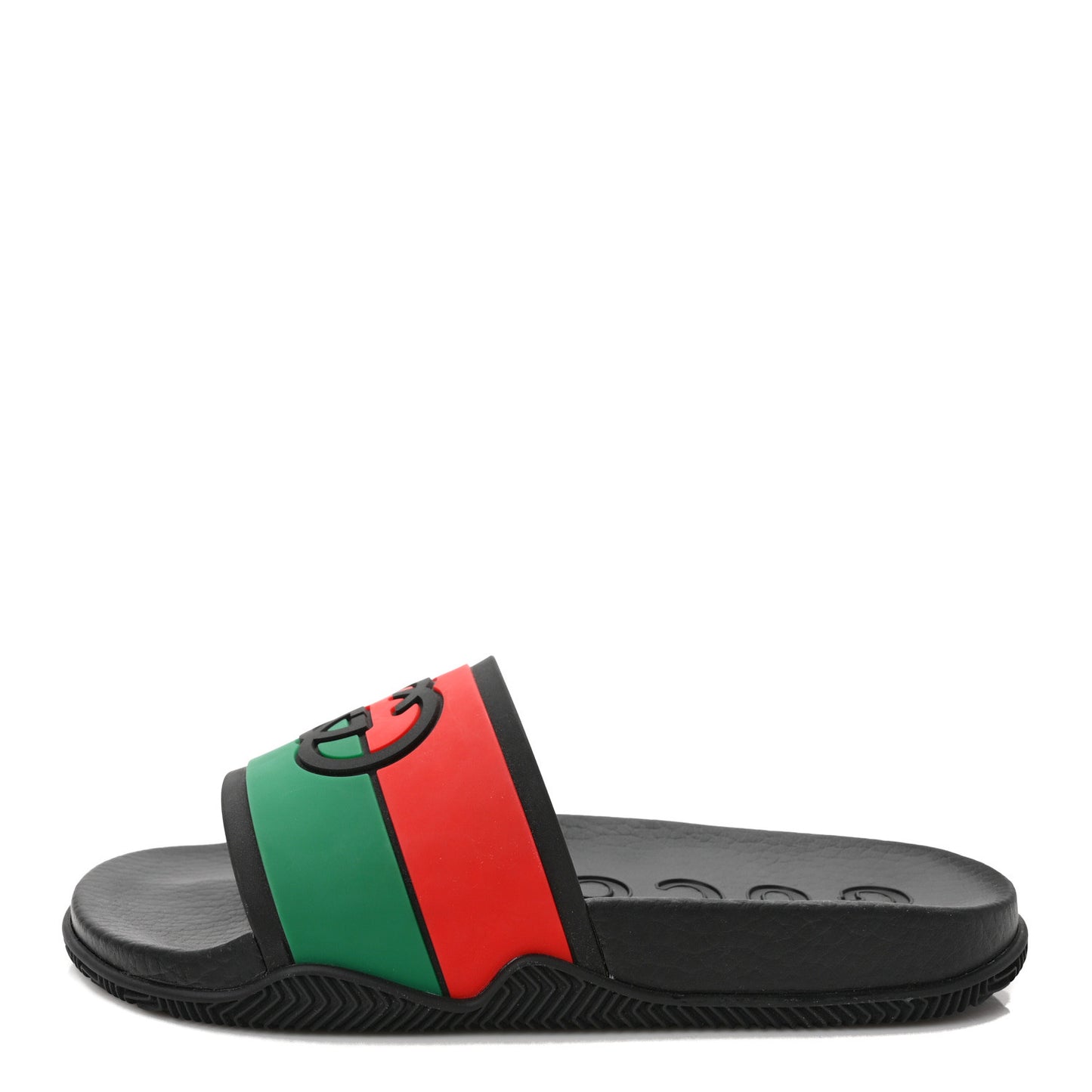 Rubber Web Womens Interlocking G Slide Sandals 37 Black Green Red