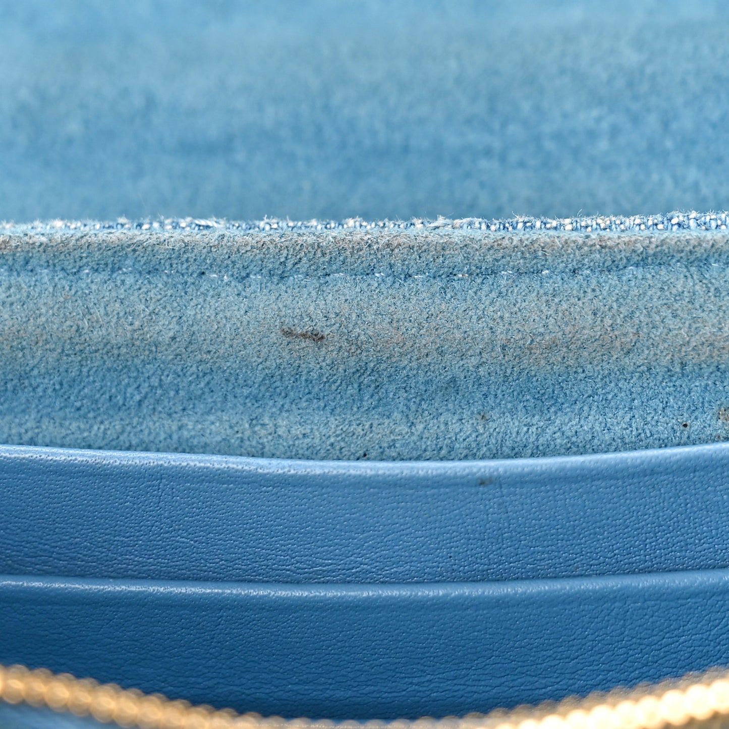 Embroidered Monogram Denim New Wave Chain Pochette Blue