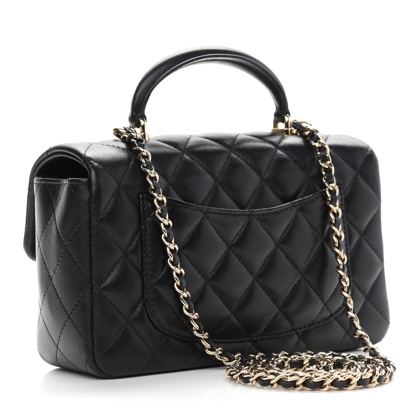 Lambskin Quilted Mini Top Handle Rectangular Flap Black