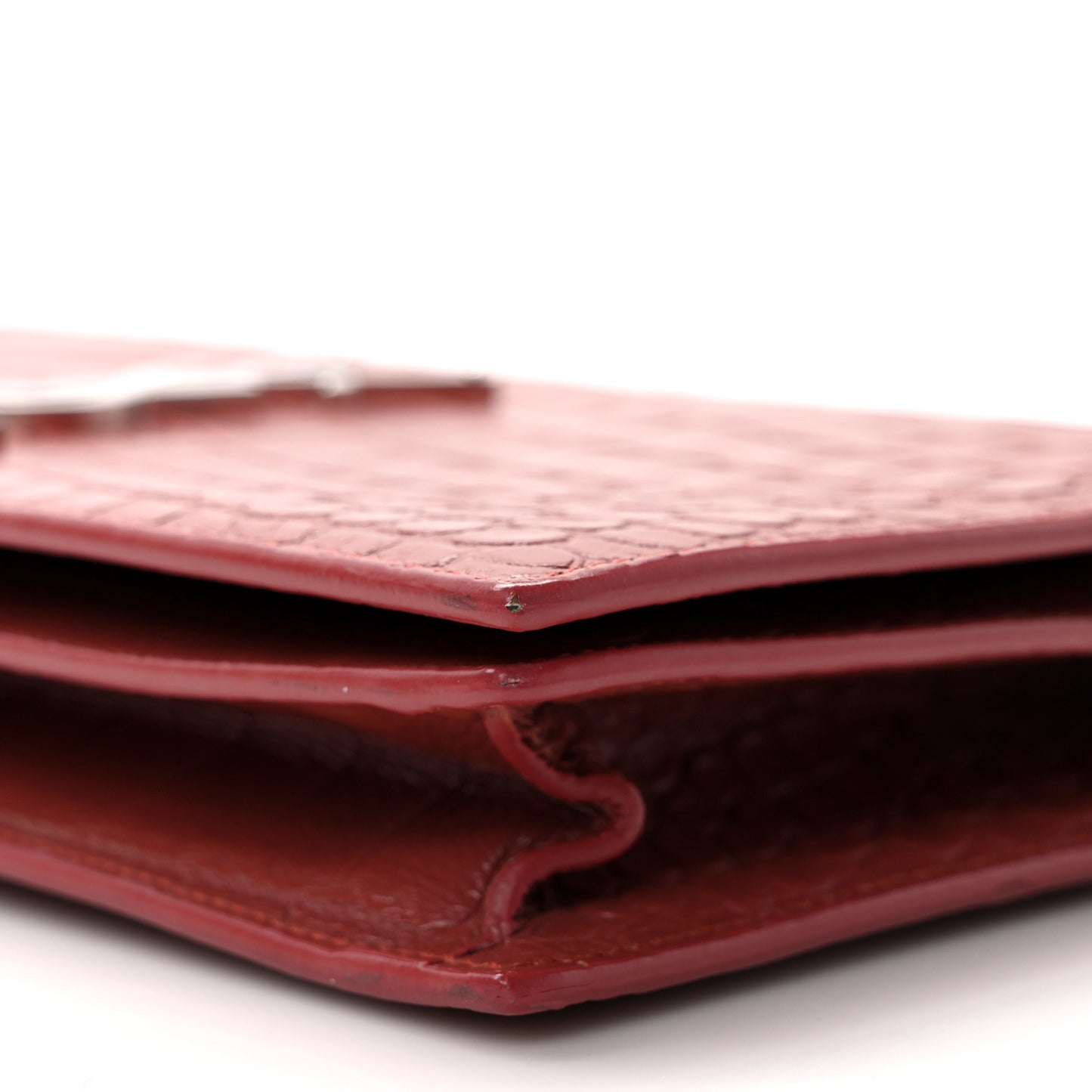 Calfskin Crocodile Embossed Classic Kate Monogram Clutch Dark Pink