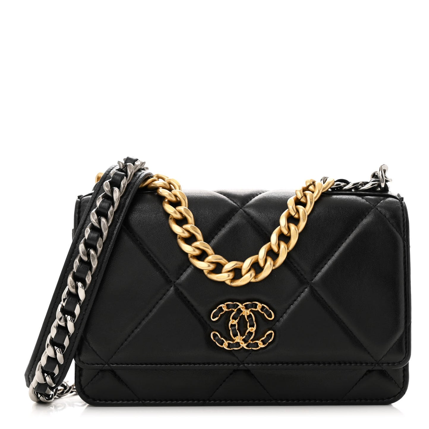 Lambskin Quilted Chanel 19 Wallet On Chain WOC Black