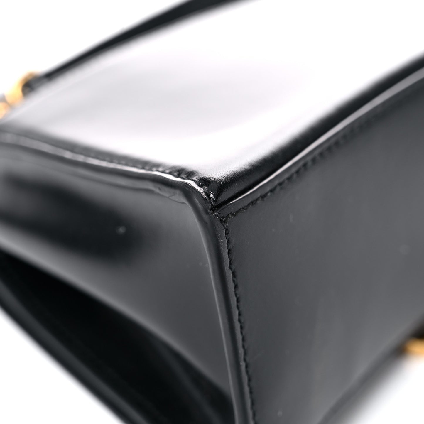 Shiny Box Calfskin Hourglass Top Handle Bag XS Black