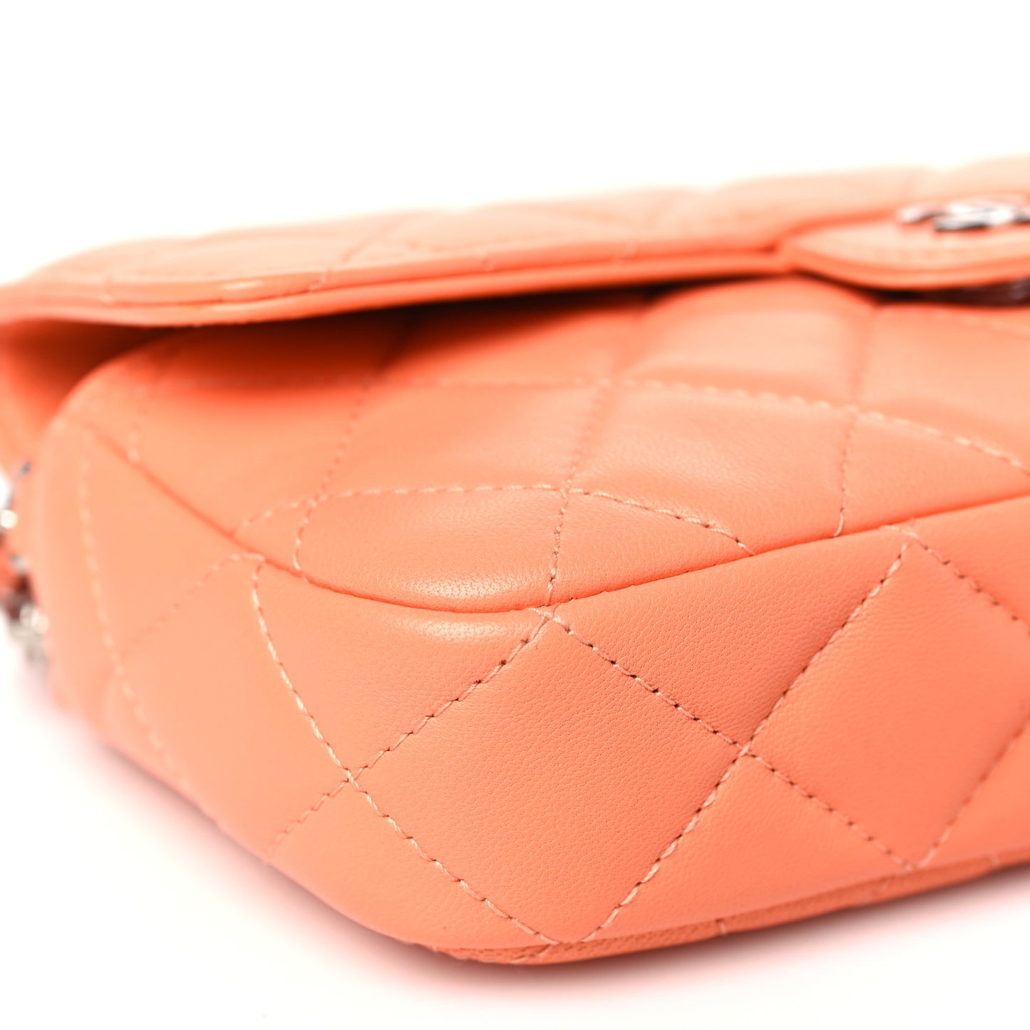 Lambskin Quilted Flap Phone Holder With Chain Orange