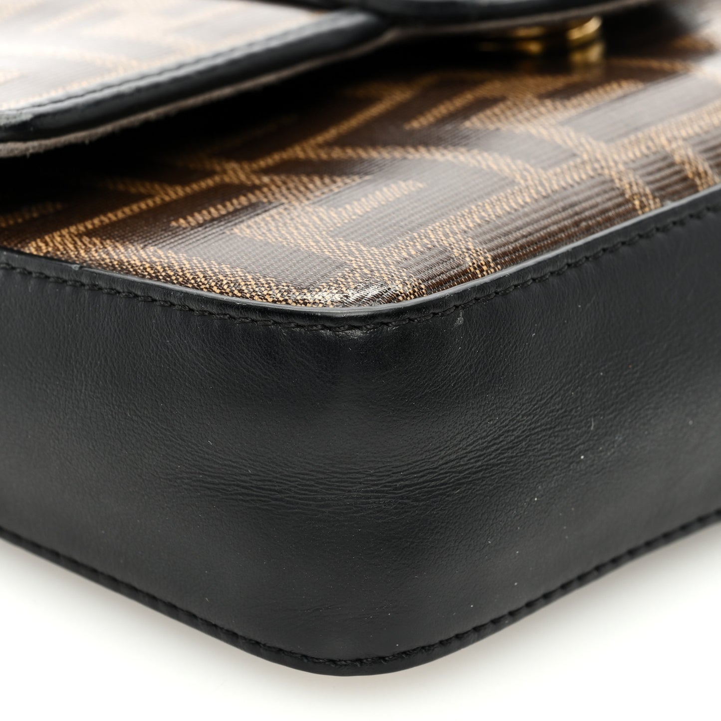 Glazed Fabric Vitello Century FF 1974 Stamp Patch Mini Double F Crossbody Bag Mogano Panna Black