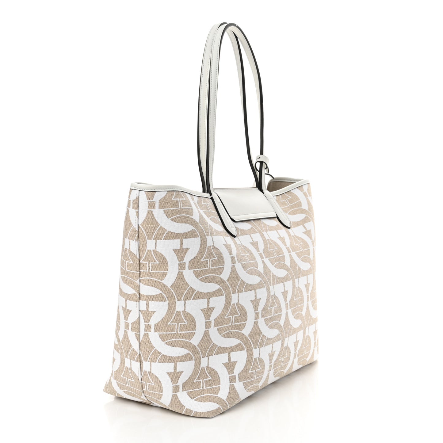 Canvas Calfskin Gancini Tote White Beige