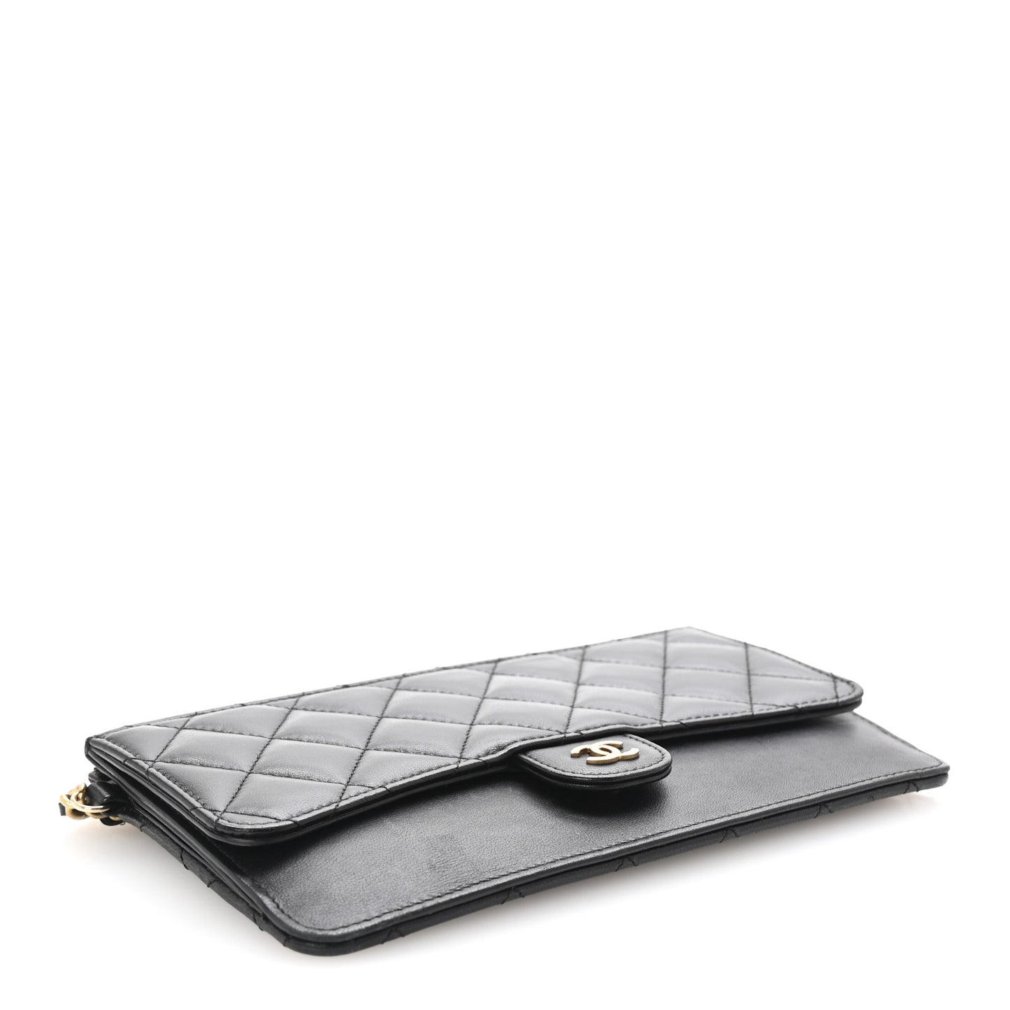 Lambskin Quilted Classic Pouch With Handle Black