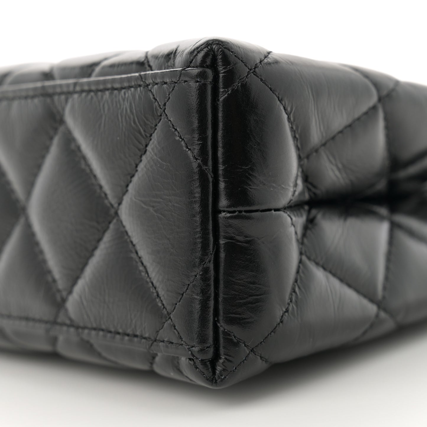 Shiny Aged Calfskin Quilted Nano Kelly Shopper Black
