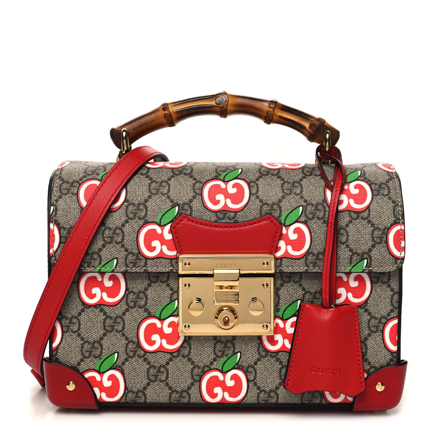 Gucci GG Supreme Monogram Apple Small Padlock Bamboo Shoulder Bag