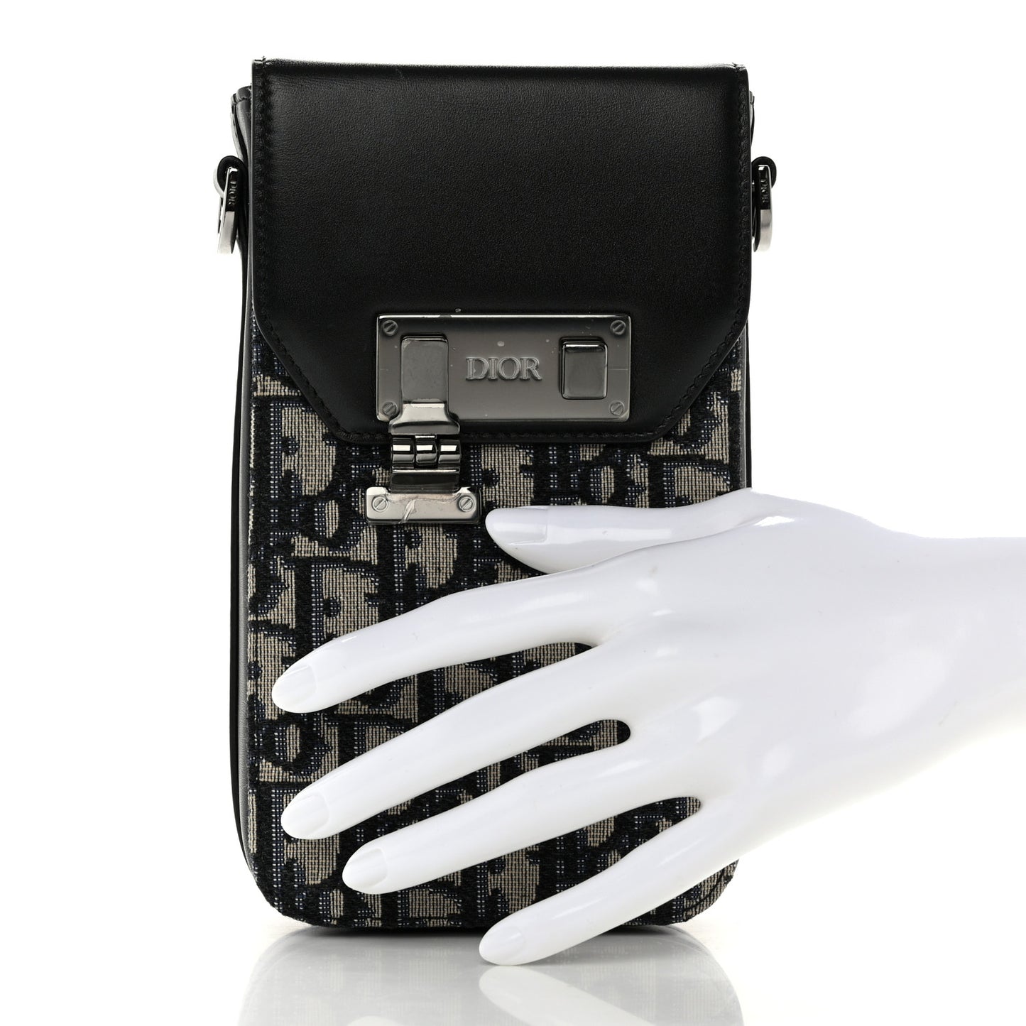 Oblique Calfskin Vertical Pouch Black