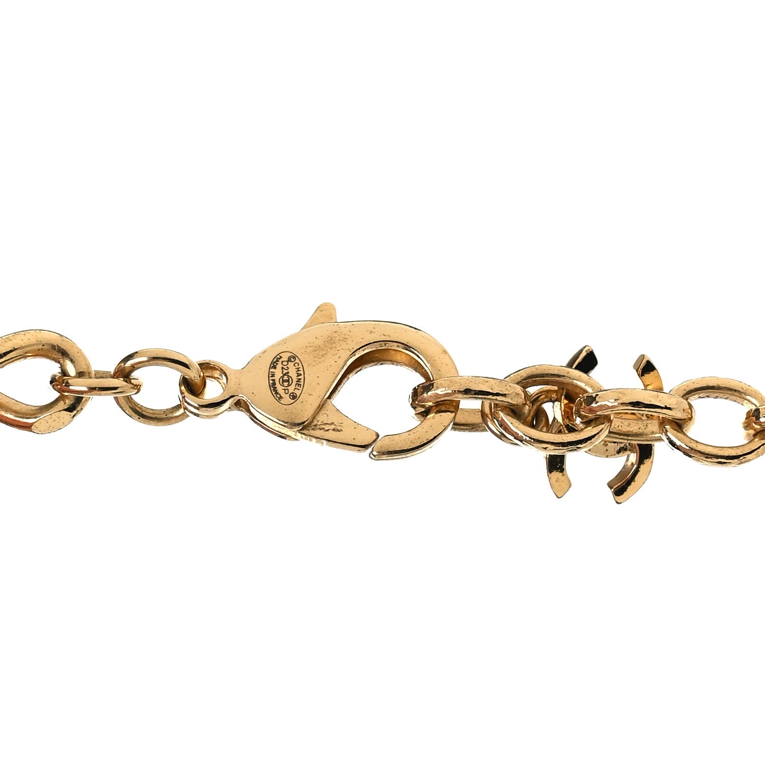 Chanel CC Chain Link Choker Necklace Gold Green 4 of 5