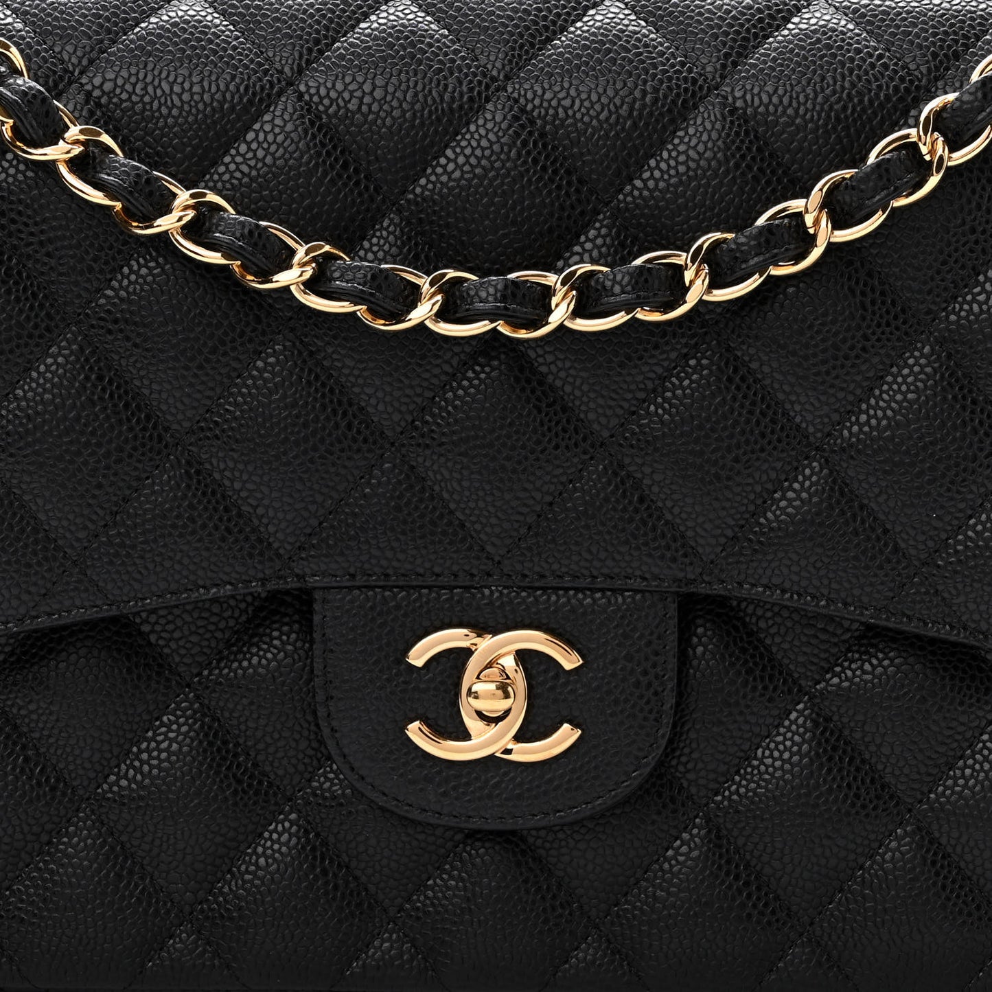 Caviar Quilted Jumbo Double Flap Black