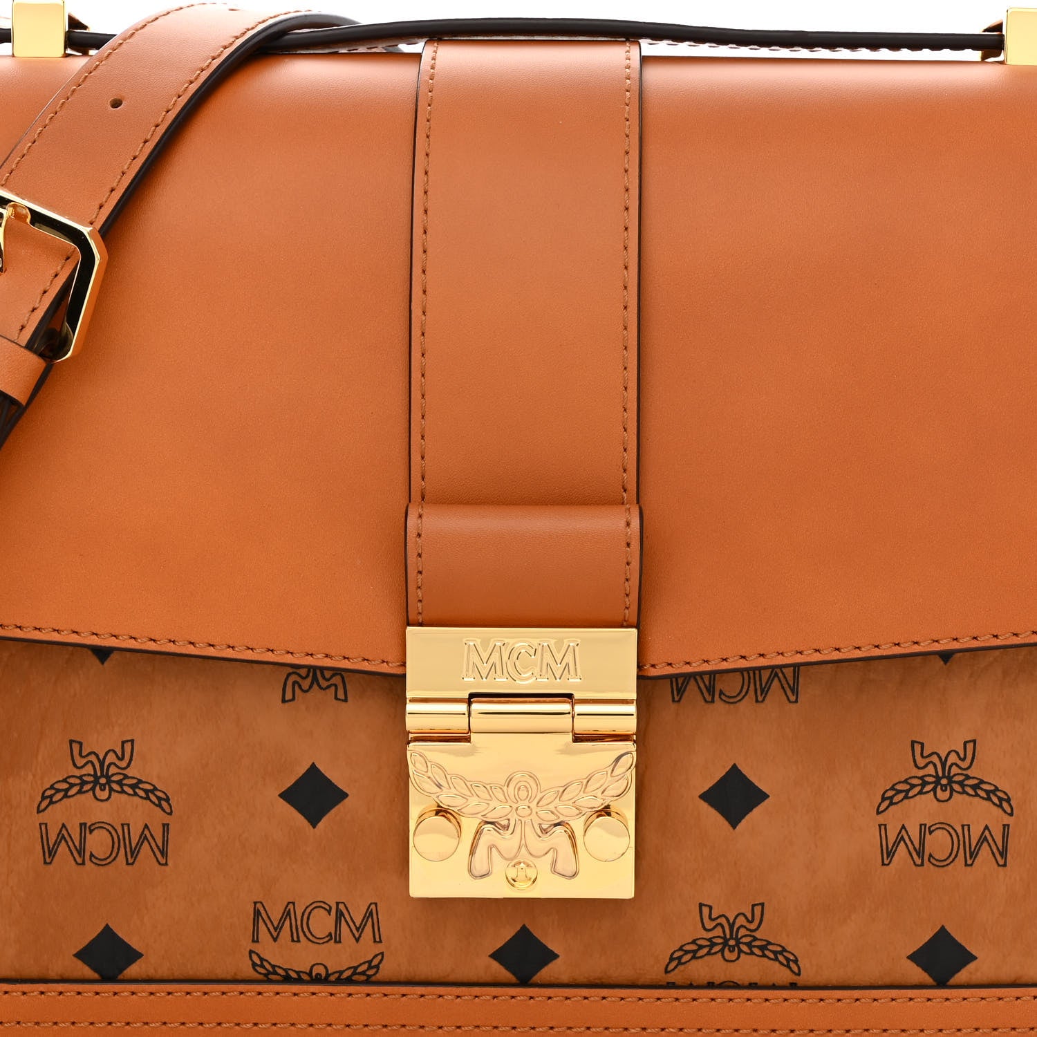 MCM Visetos Medium Tracy Shoulder Bag Cognac 8 of 10