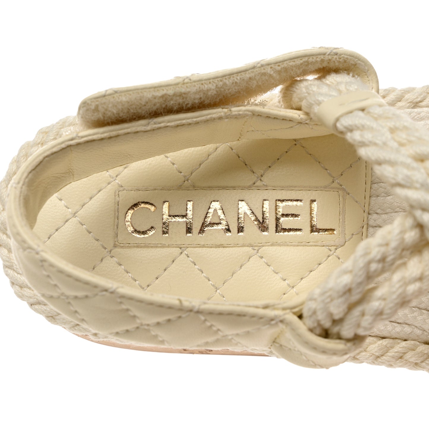 Cord Lambskin Quilted Logo Sandals 37 White