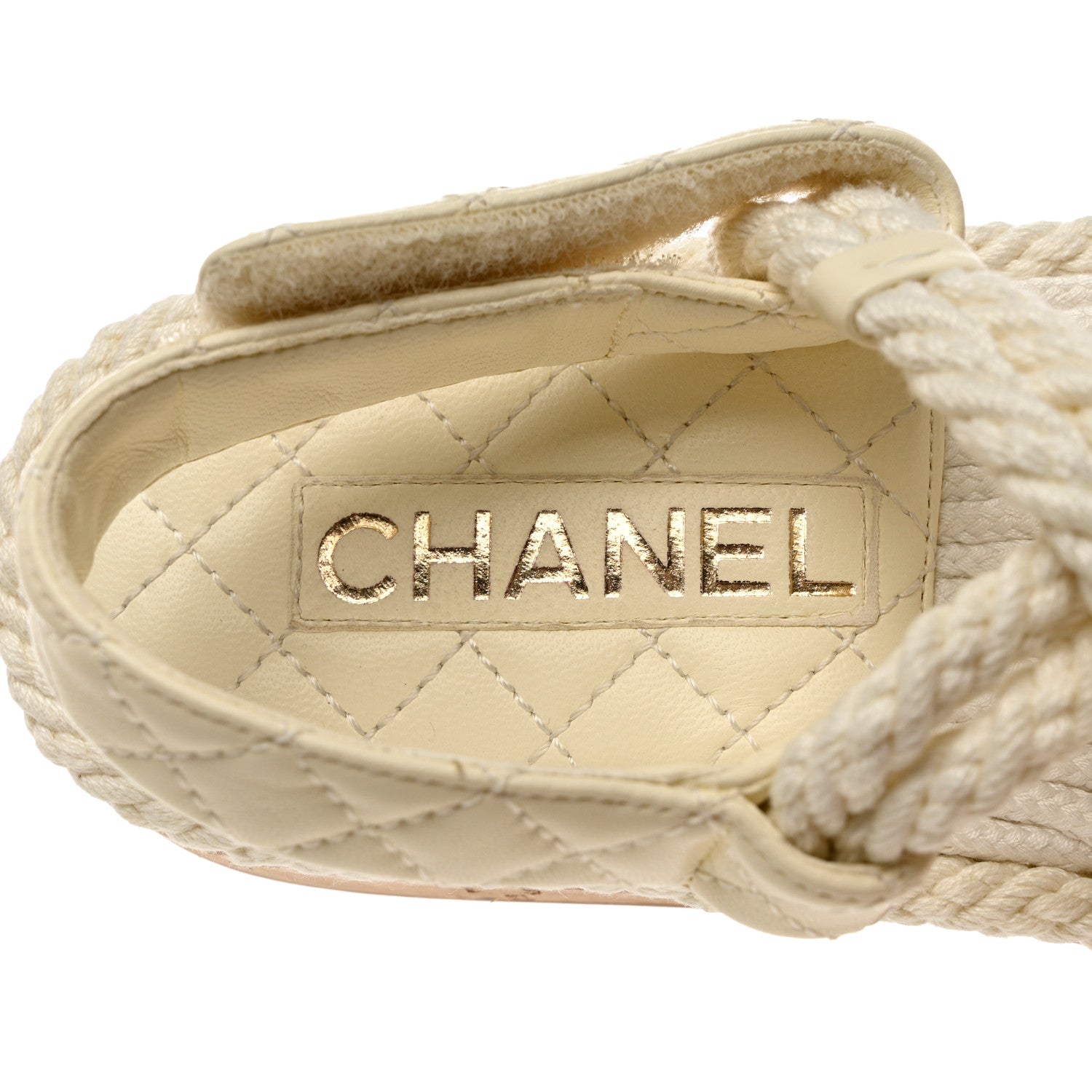 Chanel Cord Lambskin Quilted Logo Sandals 37 White 7 of 8